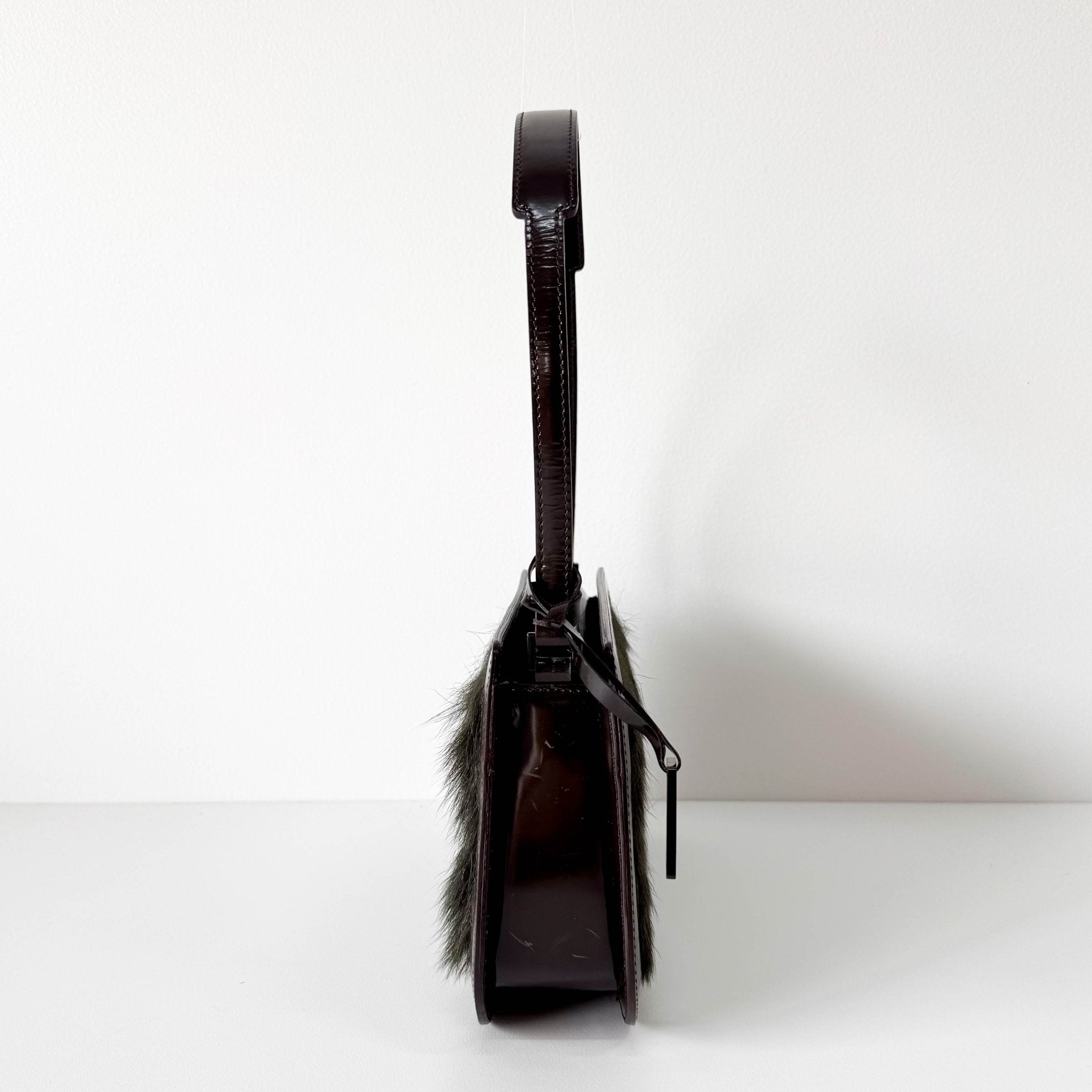 CELINE Vintage Green Fur/Brown Leather Shoulder Bag, in , Sold by HIVE PRELOVED - Shoulder Bags, ,