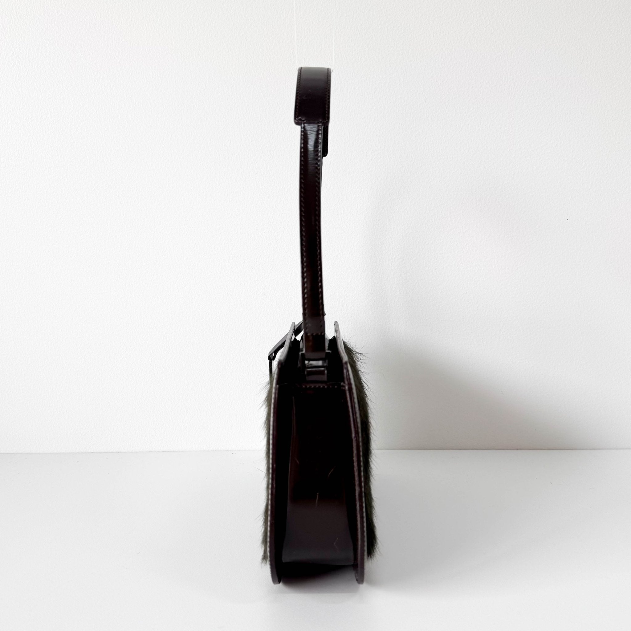 CELINE Vintage Green Fur/Brown Leather Shoulder Bag, in , Sold by HIVE PRELOVED - Shoulder Bags, ,