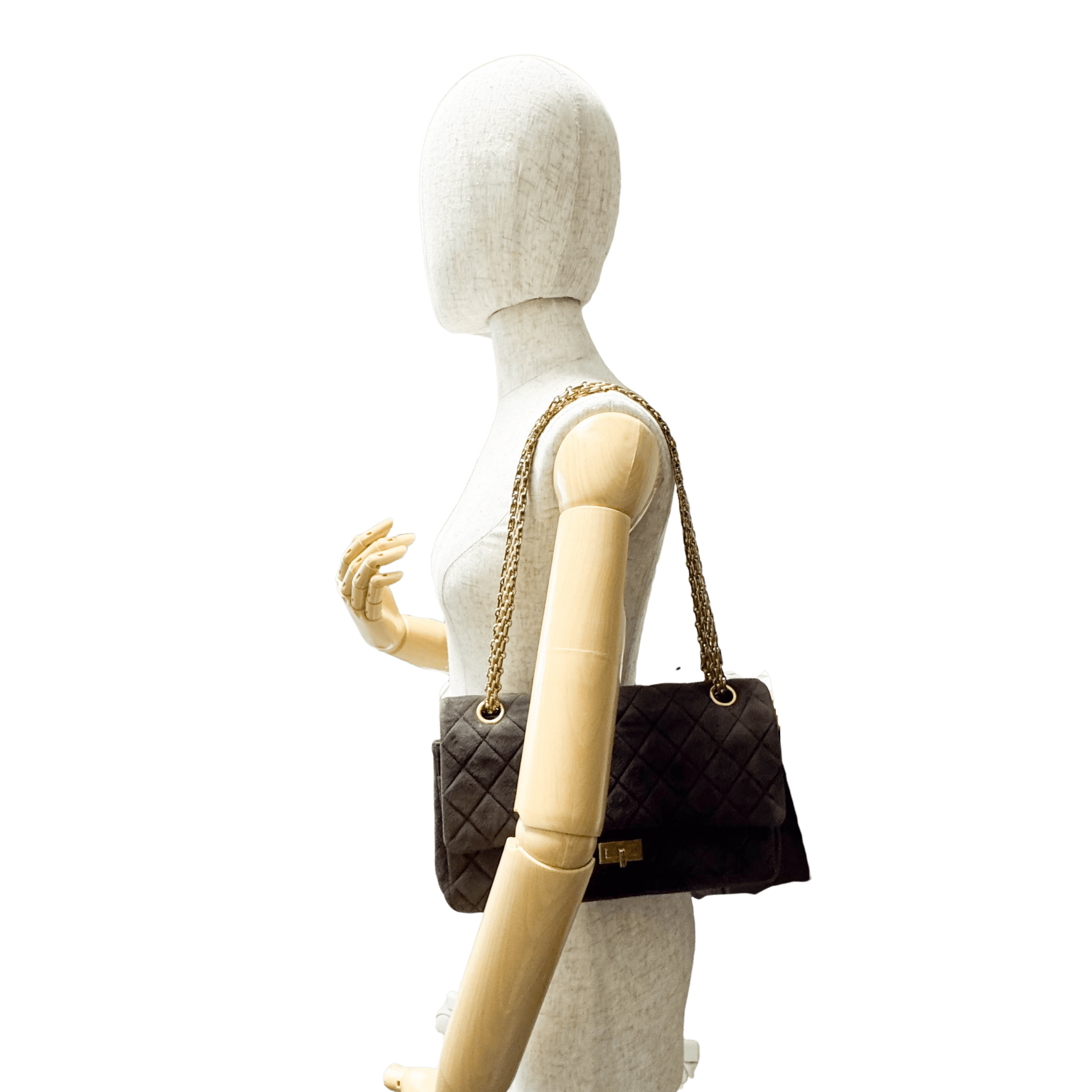 CHANEL 2.55 Double Flap Khaki Brown Suede Chain Shoulder Bag, in , Sold by HIVE PRELOVED - Shoulder Bags, ,