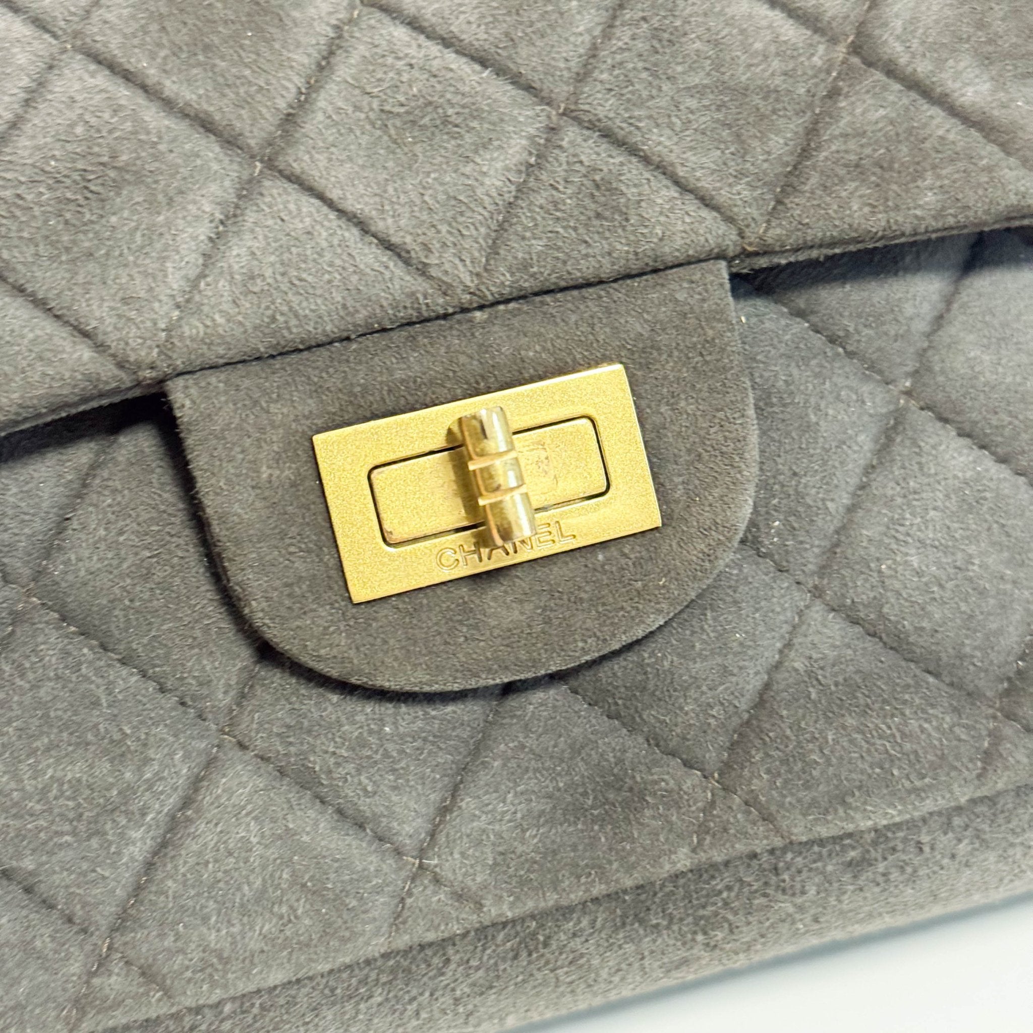 CHANEL 2.55 Double Flap Khaki Brown Suede Chain Shoulder Bag, in , Sold by HIVE PRELOVED - Shoulder Bags, ,