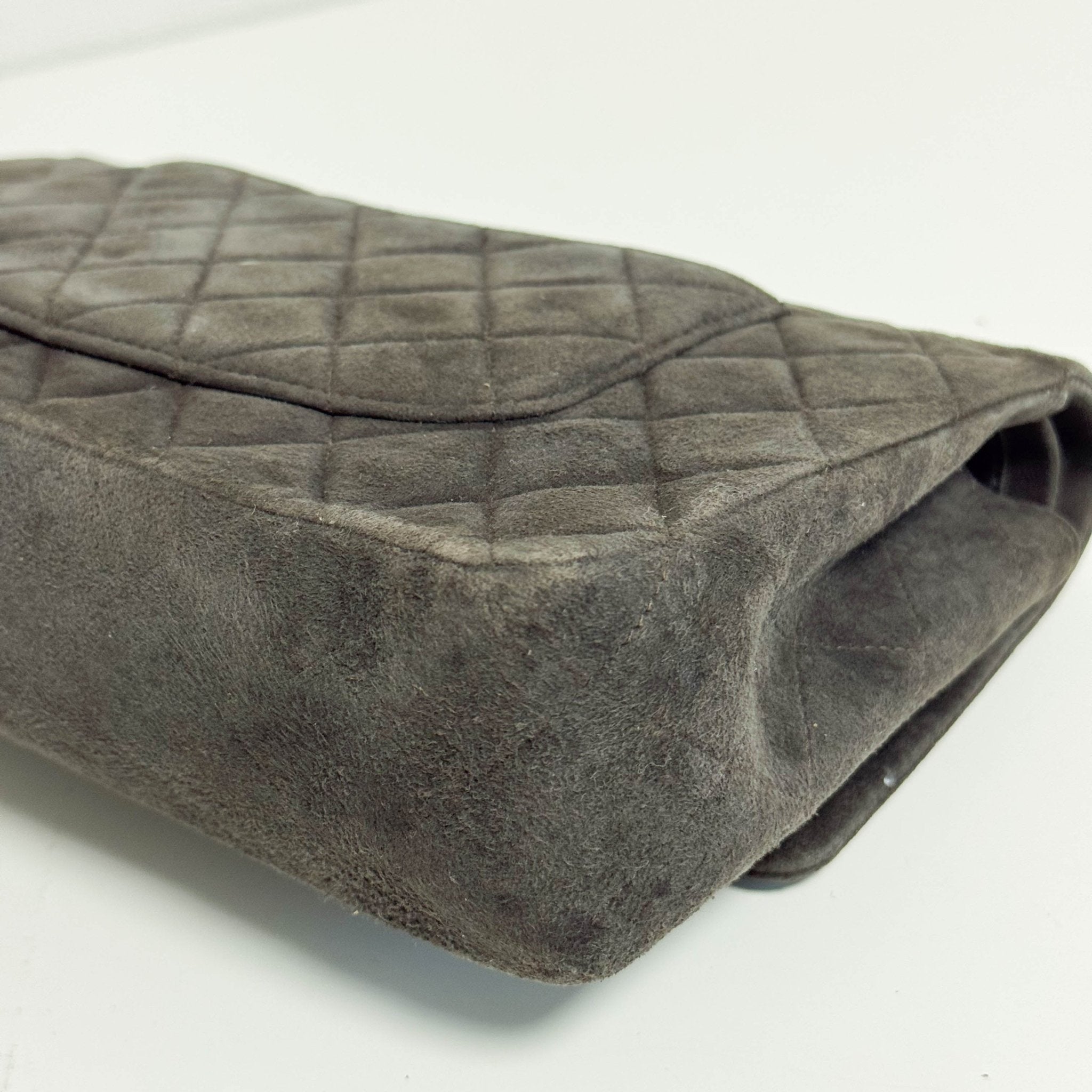 CHANEL 2.55 Double Flap Khaki Brown Suede Chain Shoulder Bag, in , Sold by HIVE PRELOVED - Shoulder Bags, ,