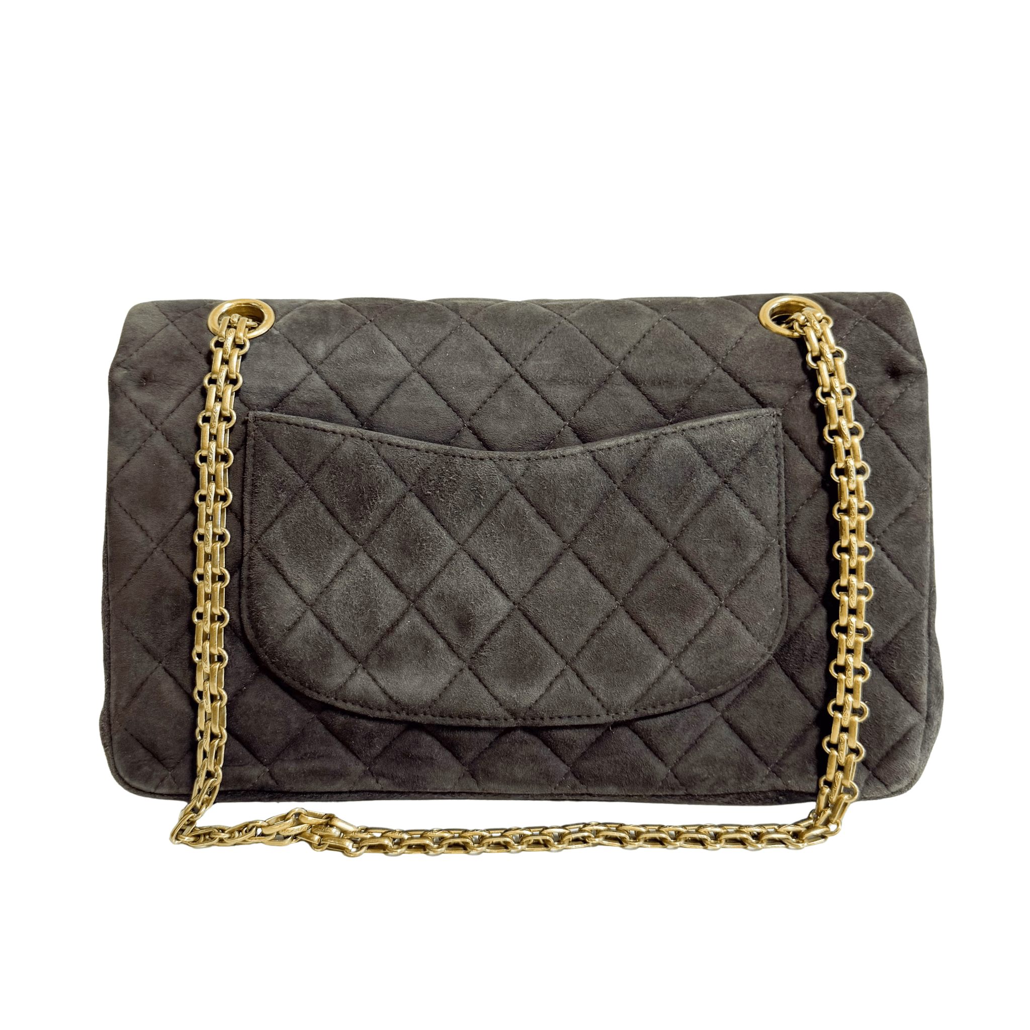 CHANEL 2.55 Double Flap Khaki Brown Suede Chain Shoulder Bag, in , Sold by HIVE PRELOVED - Shoulder Bags, ,