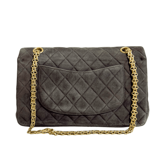 CHANEL 2.55 Double Flap Khaki Brown Suede Chain Shoulder Bag, in , Sold by HIVE PRELOVED - Shoulder Bags, ,