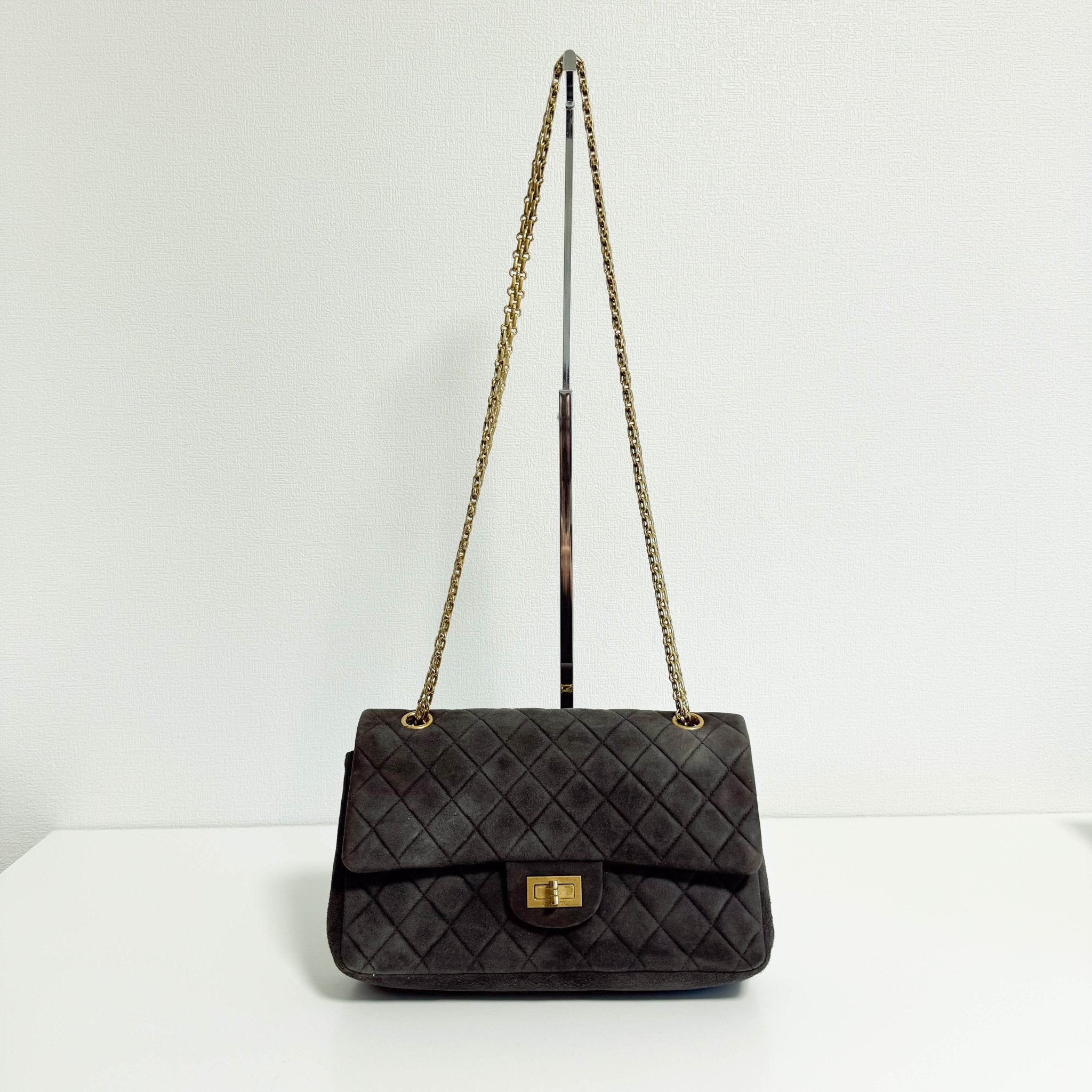 CHANEL 2.55 Double Flap Khaki Brown Suede Chain Shoulder Bag, in , Sold by HIVE PRELOVED - Shoulder Bags, ,