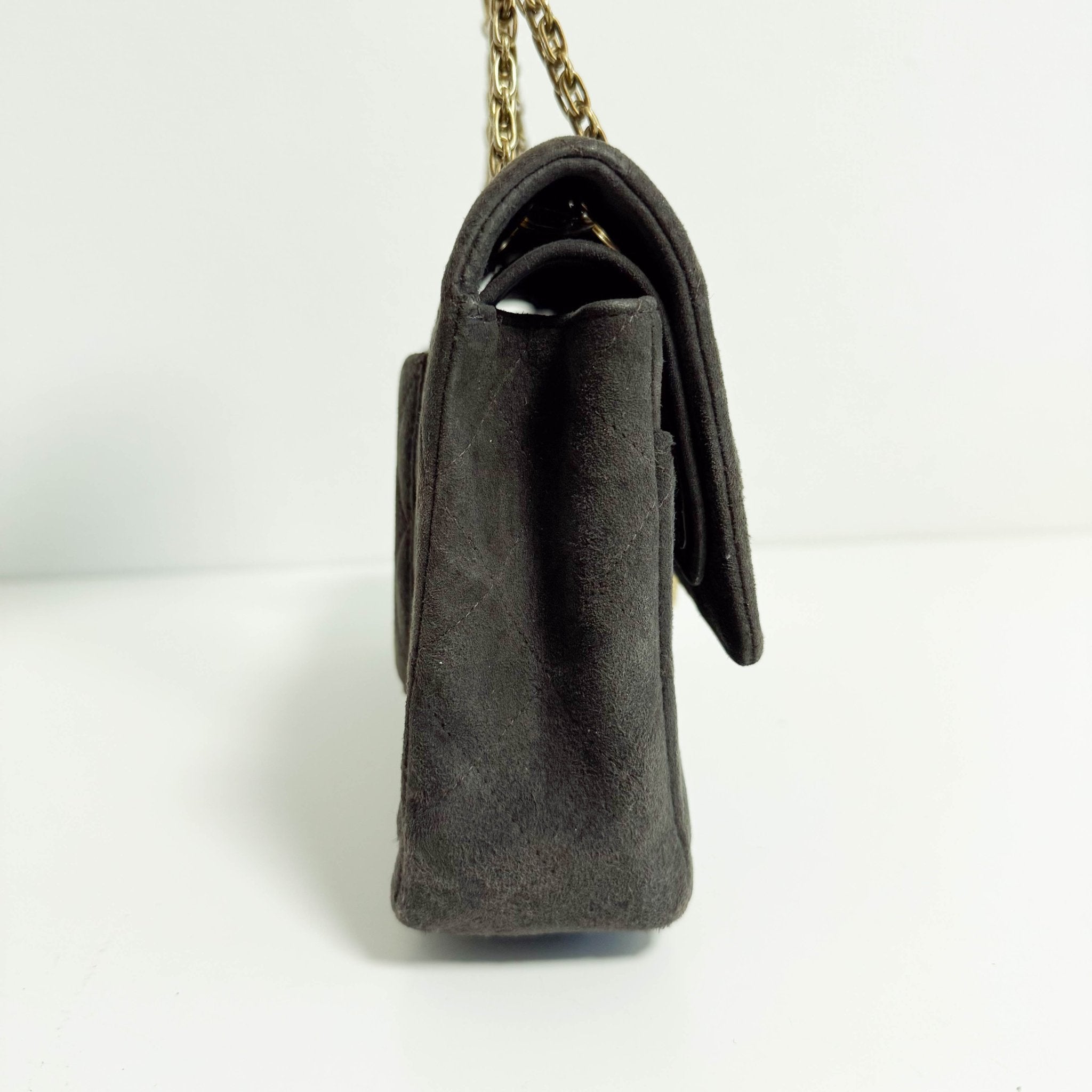 CHANEL 2.55 Double Flap Khaki Brown Suede Chain Shoulder Bag, in , Sold by HIVE PRELOVED - Shoulder Bags, ,