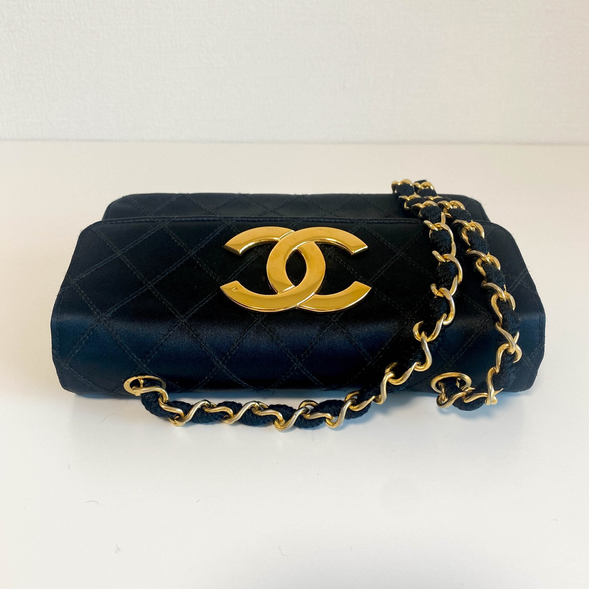 CHANEL Black Satin Single Flap Gold Hardware Crossbody Bag, in , Sold by HIVE PRELOVED - Crossbody bags, ,