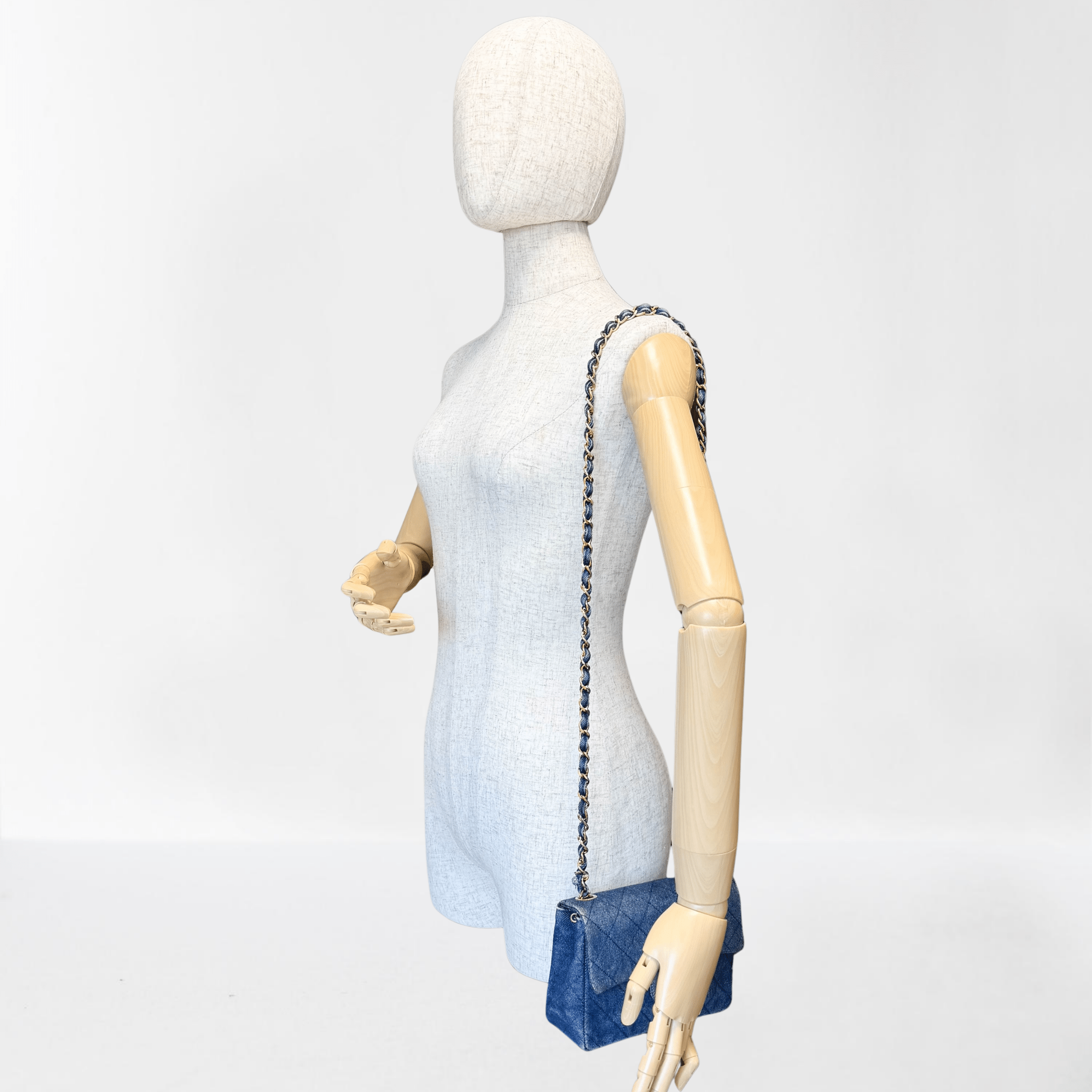 CHANEL Blue Quilted Denim Mini Square Classic Single Flap Gold Hardware, 1989 - 1991 in Sold by HIVE PRELOVED - Crossbody bag