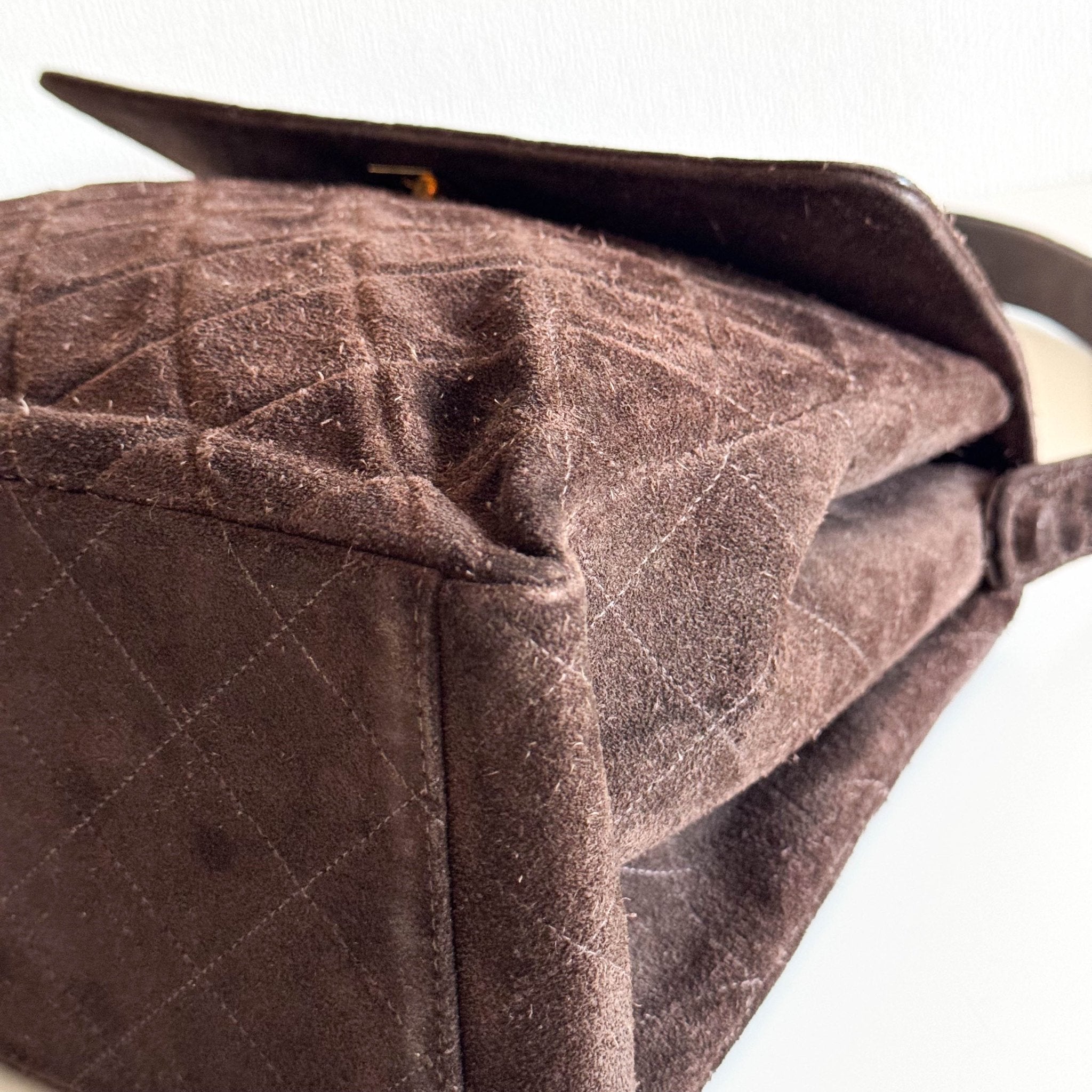 CHANEL Brown Quilted Suede CC Flap Shoulder Bag, in , Sold by HIVE PRELOVED - Shoulder Bags, ,