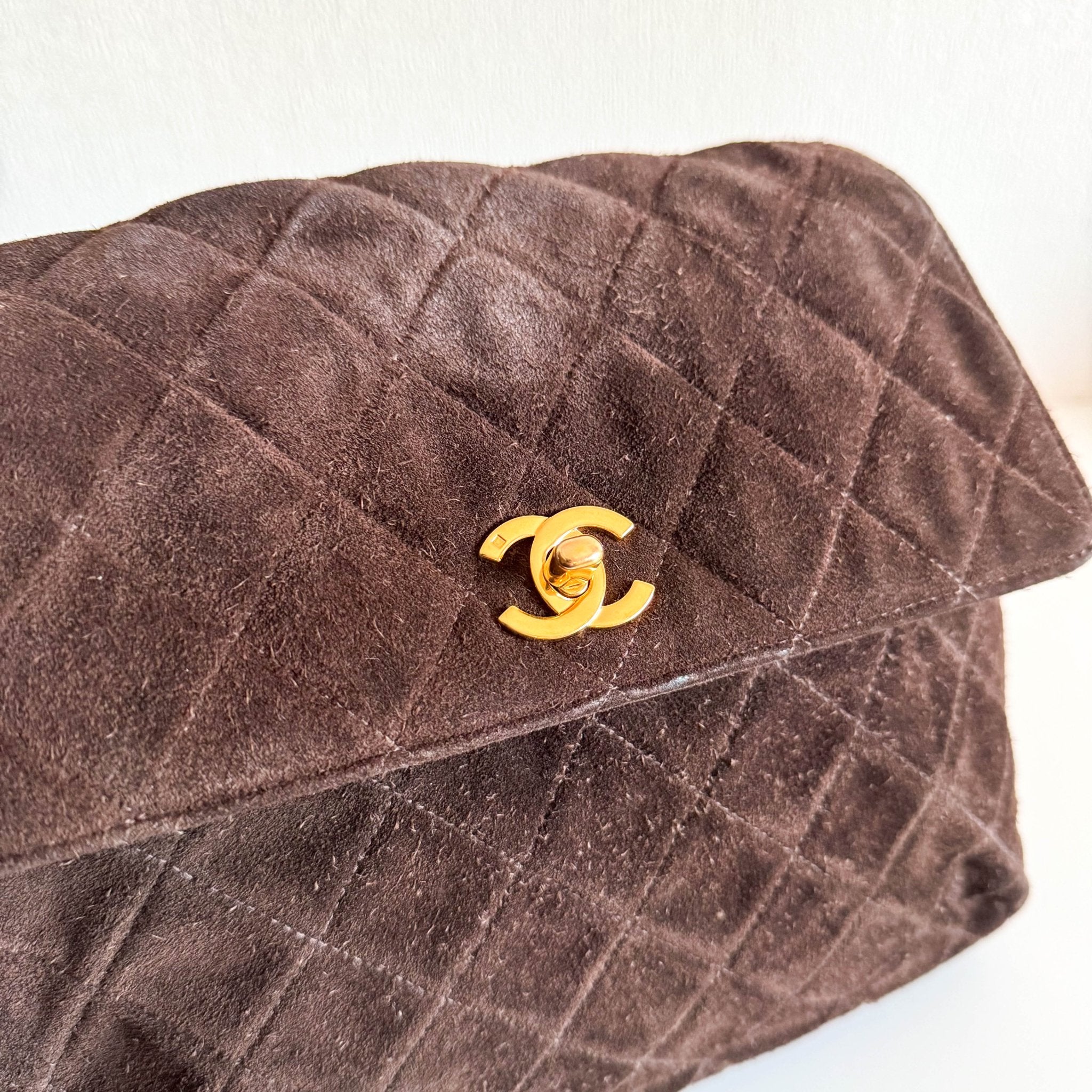 CHANEL Brown Quilted Suede CC Flap Shoulder Bag, in , Sold by HIVE PRELOVED - Shoulder Bags, ,