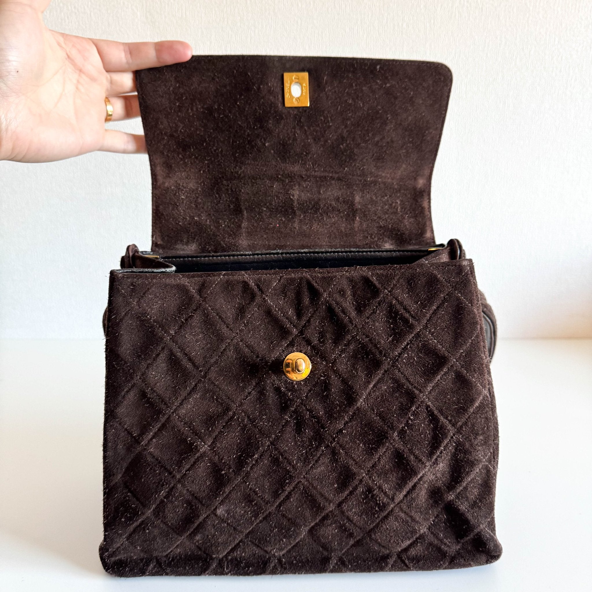 CHANEL Brown Quilted Suede CC Flap Shoulder Bag, in , Sold by HIVE PRELOVED - Shoulder Bags, ,
