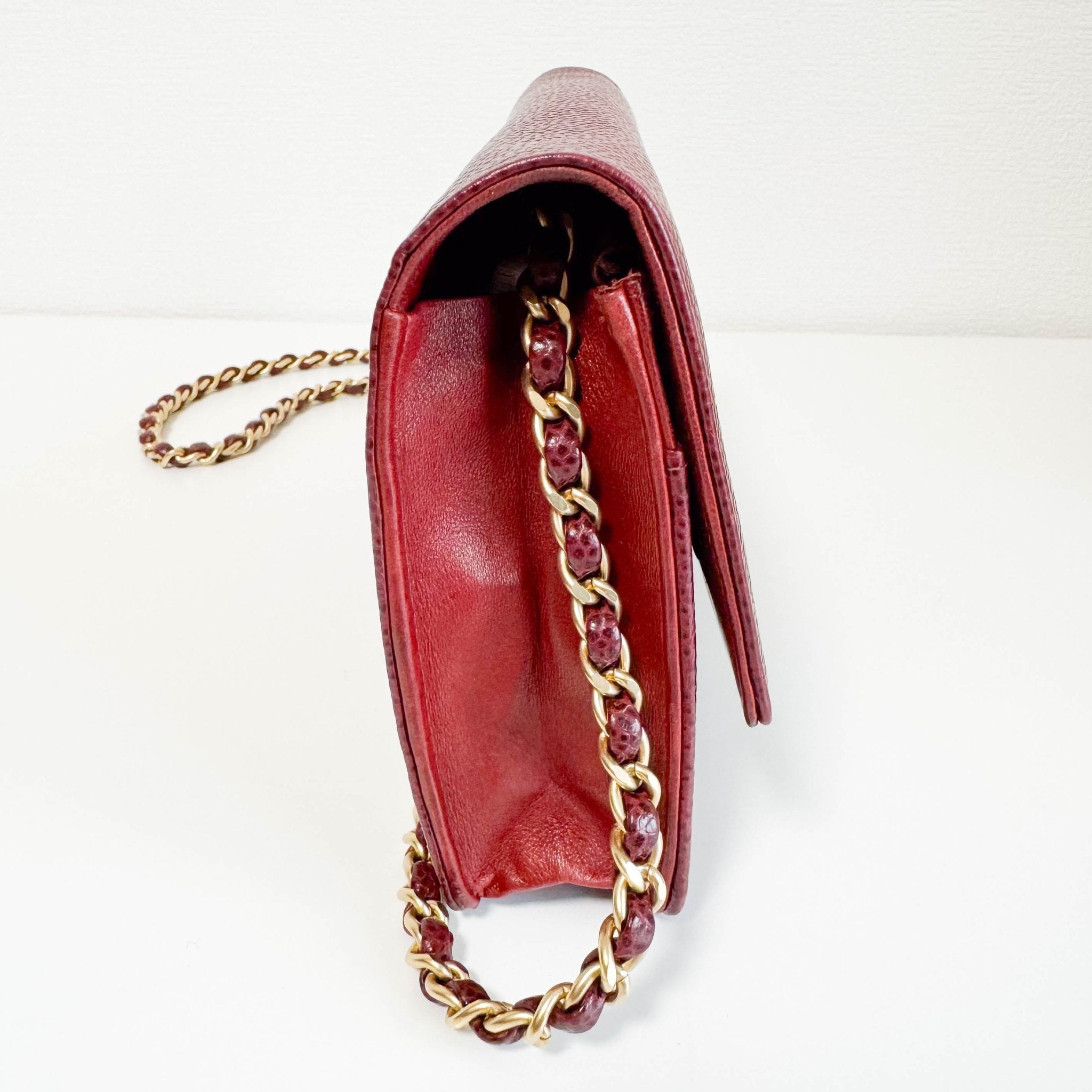 CHANEL Calf Skin Leather Burgundy Red Wallet On Chain (WOC), in , Sold by HIVE PRELOVED - Crossbody bags, ,