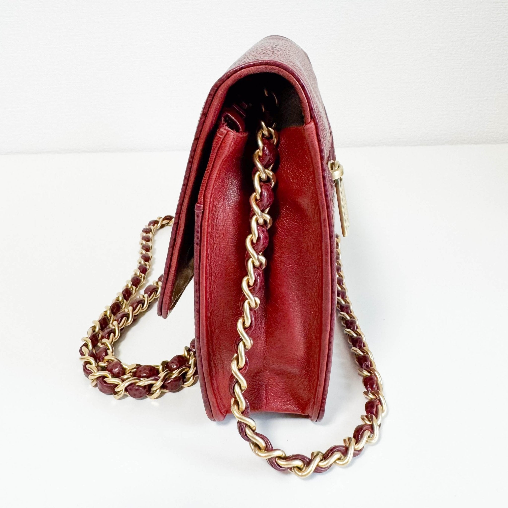 CHANEL Calf Skin Leather Burgundy Red Wallet On Chain (WOC), in , Sold by HIVE PRELOVED - Crossbody bags, ,