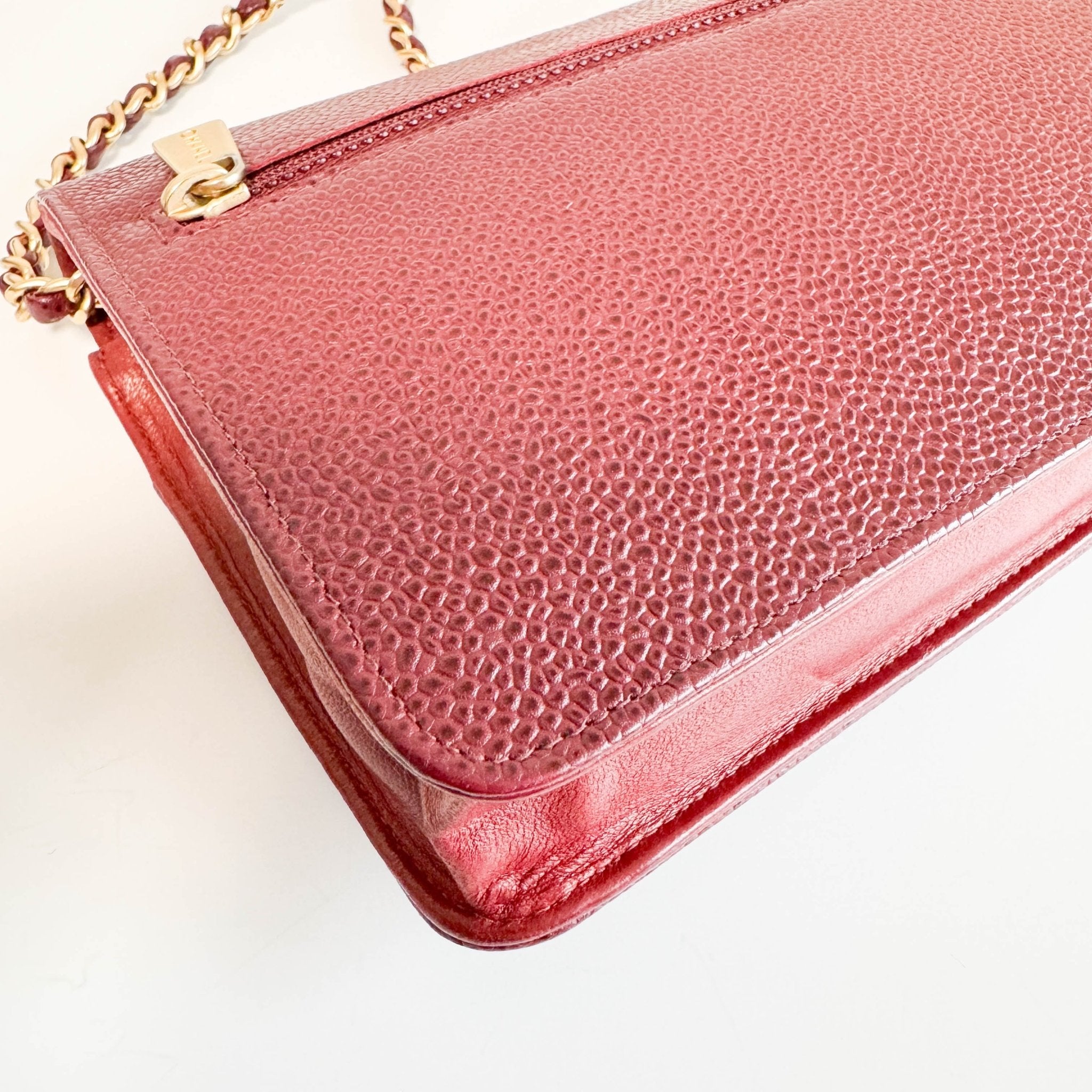 CHANEL Calf Skin Leather Burgundy Red Wallet On Chain (WOC), in , Sold by HIVE PRELOVED - Crossbody bags, ,