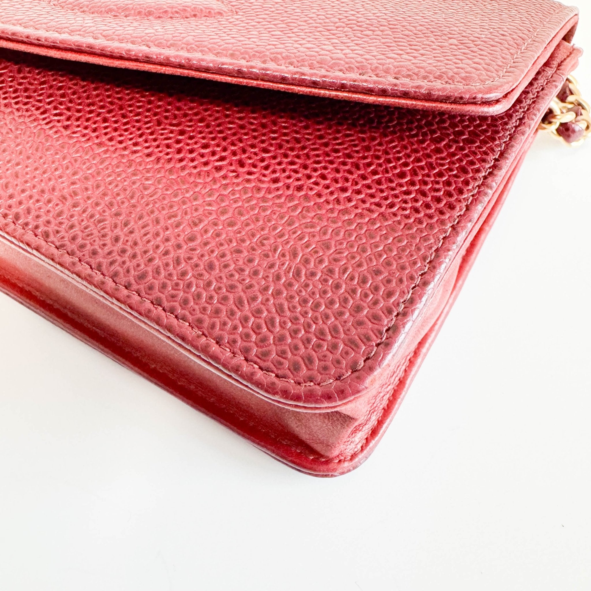 CHANEL Calf Skin Leather Burgundy Red Wallet On Chain (WOC), in , Sold by HIVE PRELOVED - Crossbody bags, ,