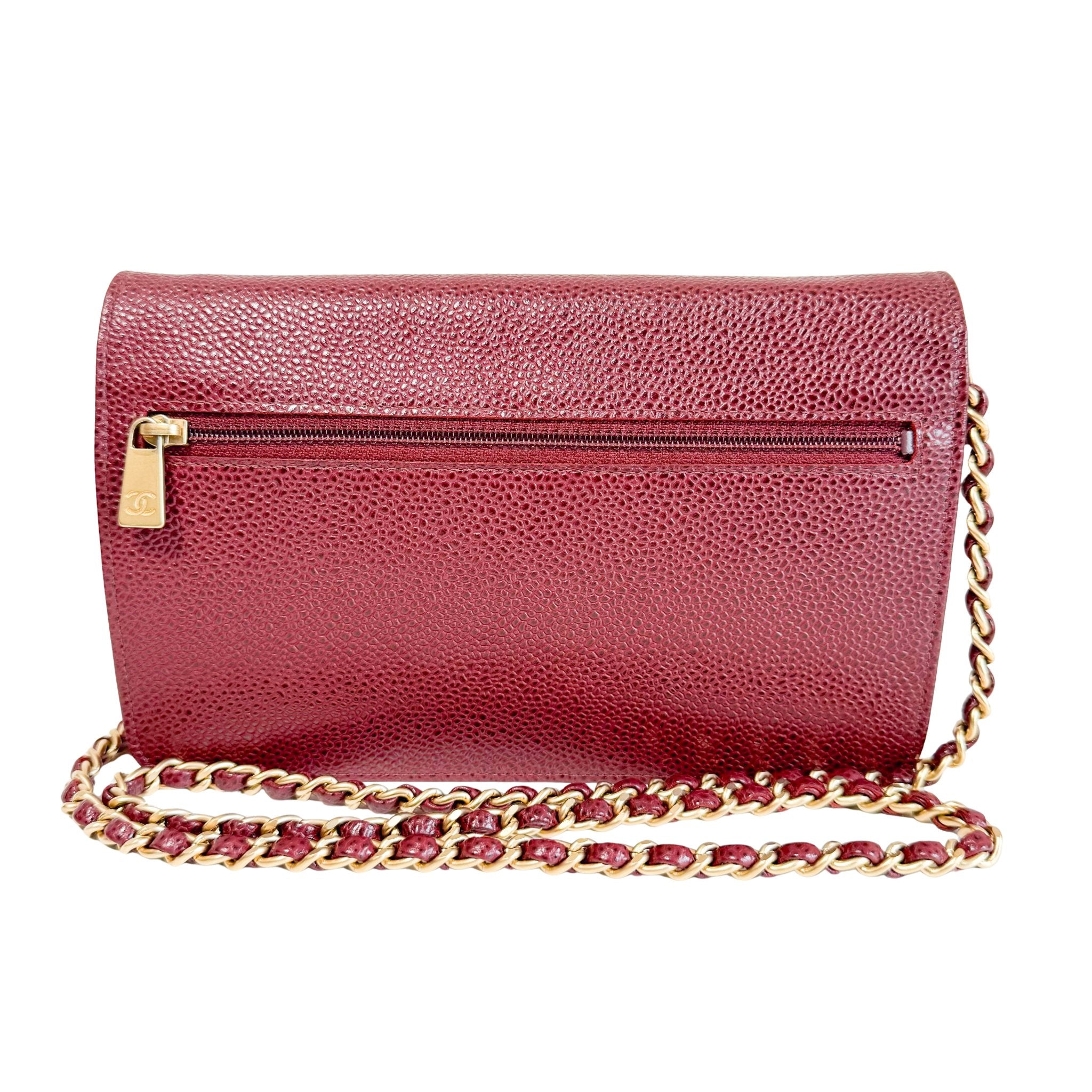 CHANEL Calf Skin Leather Burgundy Red Wallet On Chain (WOC), in , Sold by HIVE PRELOVED - Crossbody bags, ,