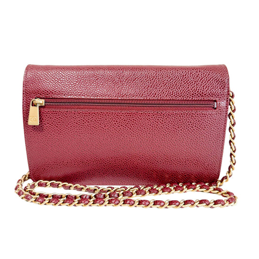 CHANEL Calf Skin Leather Burgundy Red Wallet On Chain (WOC), in , Sold by HIVE PRELOVED - Crossbody bags, ,