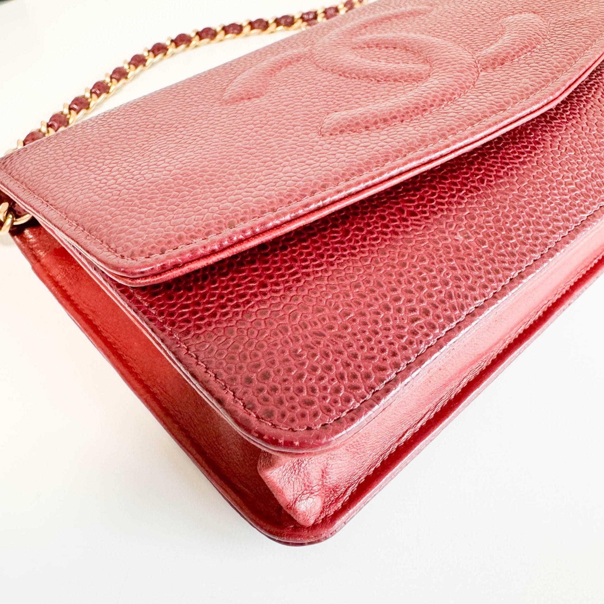 CHANEL Calf Skin Leather Burgundy Red Wallet On Chain (WOC), in , Sold by HIVE PRELOVED - Crossbody bags, ,