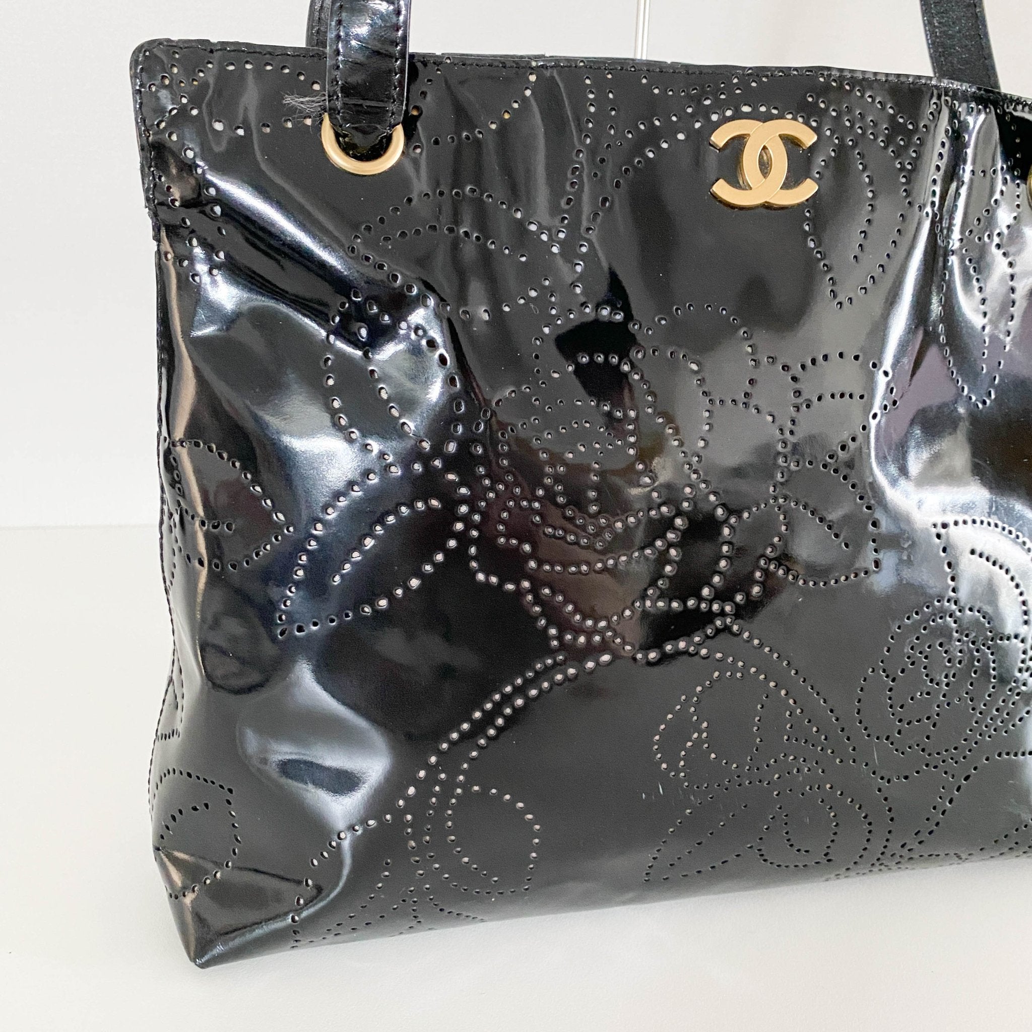 CHANEL Camellia Patent Leather Black Tote Bag, in , Sold by HIVE PRELOVED - Totes, ,