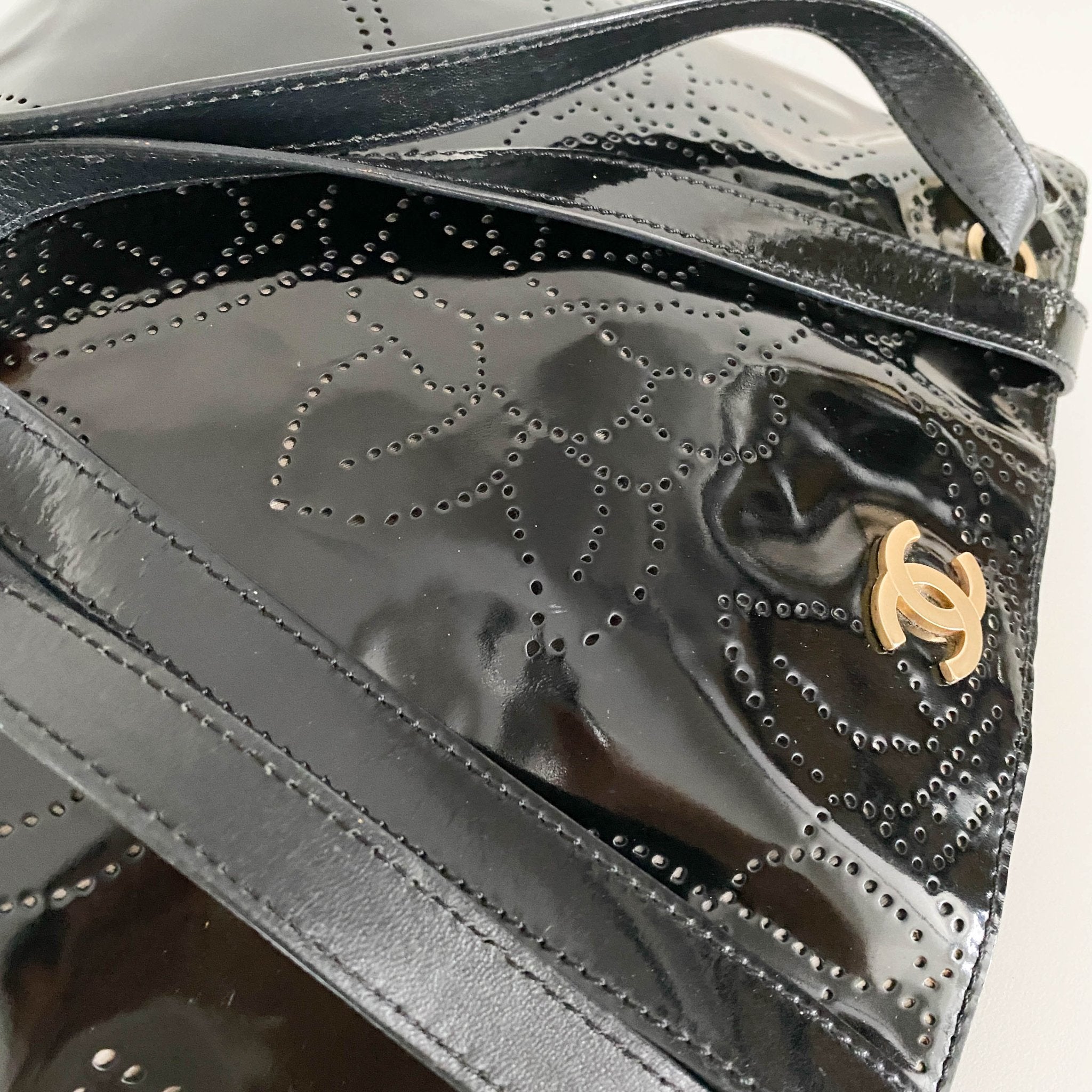 CHANEL Camellia Patent Leather Black Tote Bag, in , Sold by HIVE PRELOVED - Totes, ,