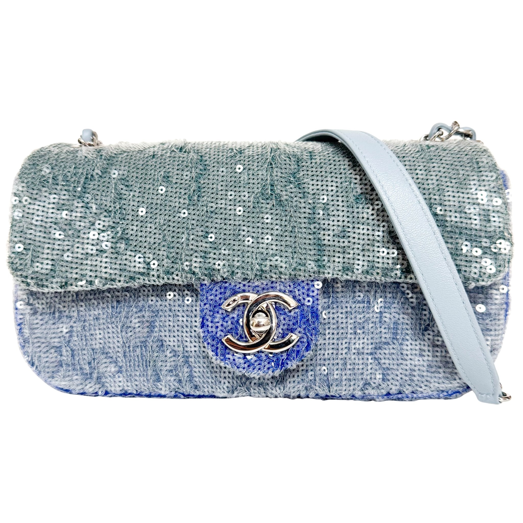 CHANEL CC Flap Waterfall Sequin Blue Double Chain Shoulder Bag, in , Sold by HIVE PRELOVED - Crossbody bags, Shoulder Bags,