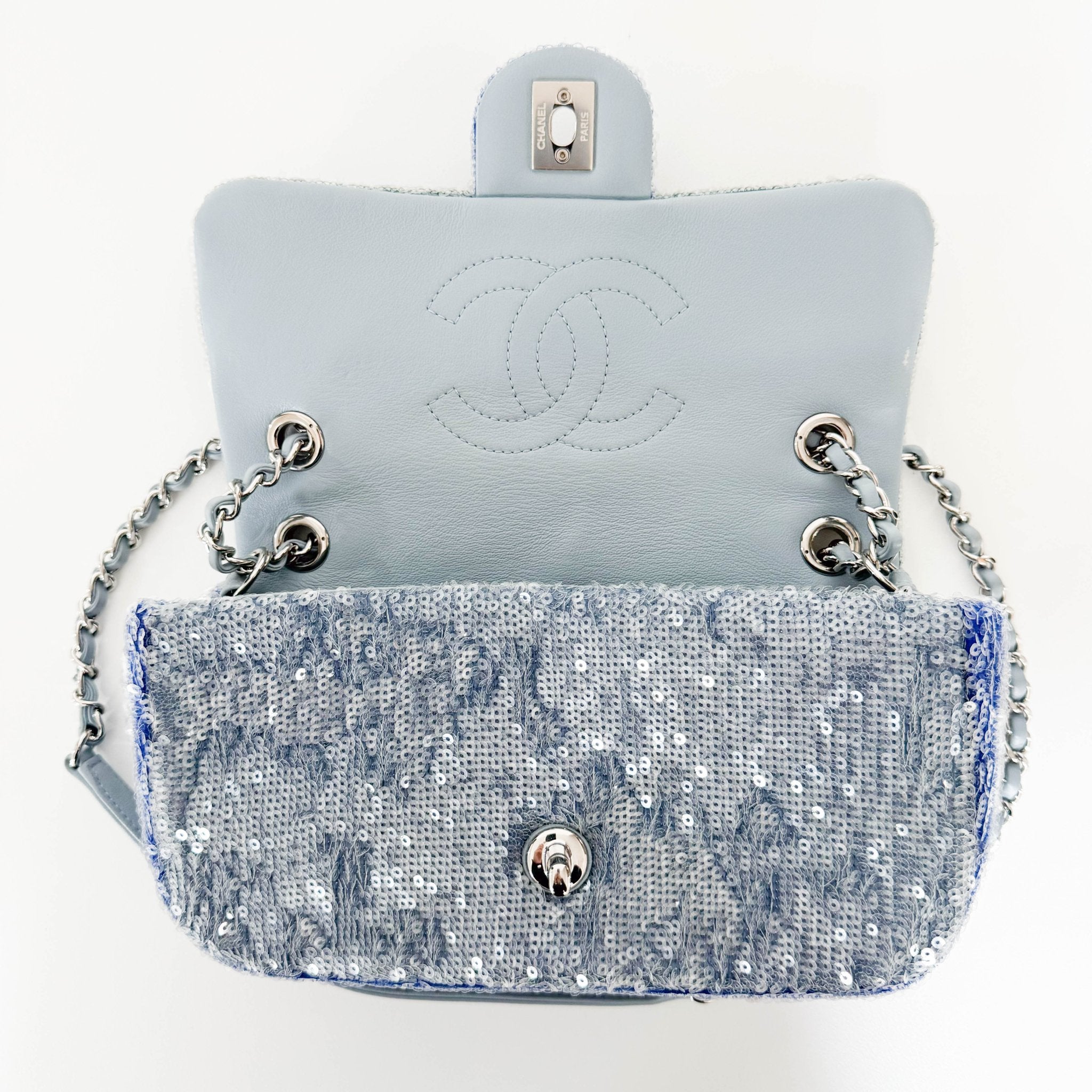 CHANEL CC Flap Waterfall Sequin Blue Double Chain Shoulder Bag, in , Sold by HIVE PRELOVED - Crossbody bags, Shoulder Bags,