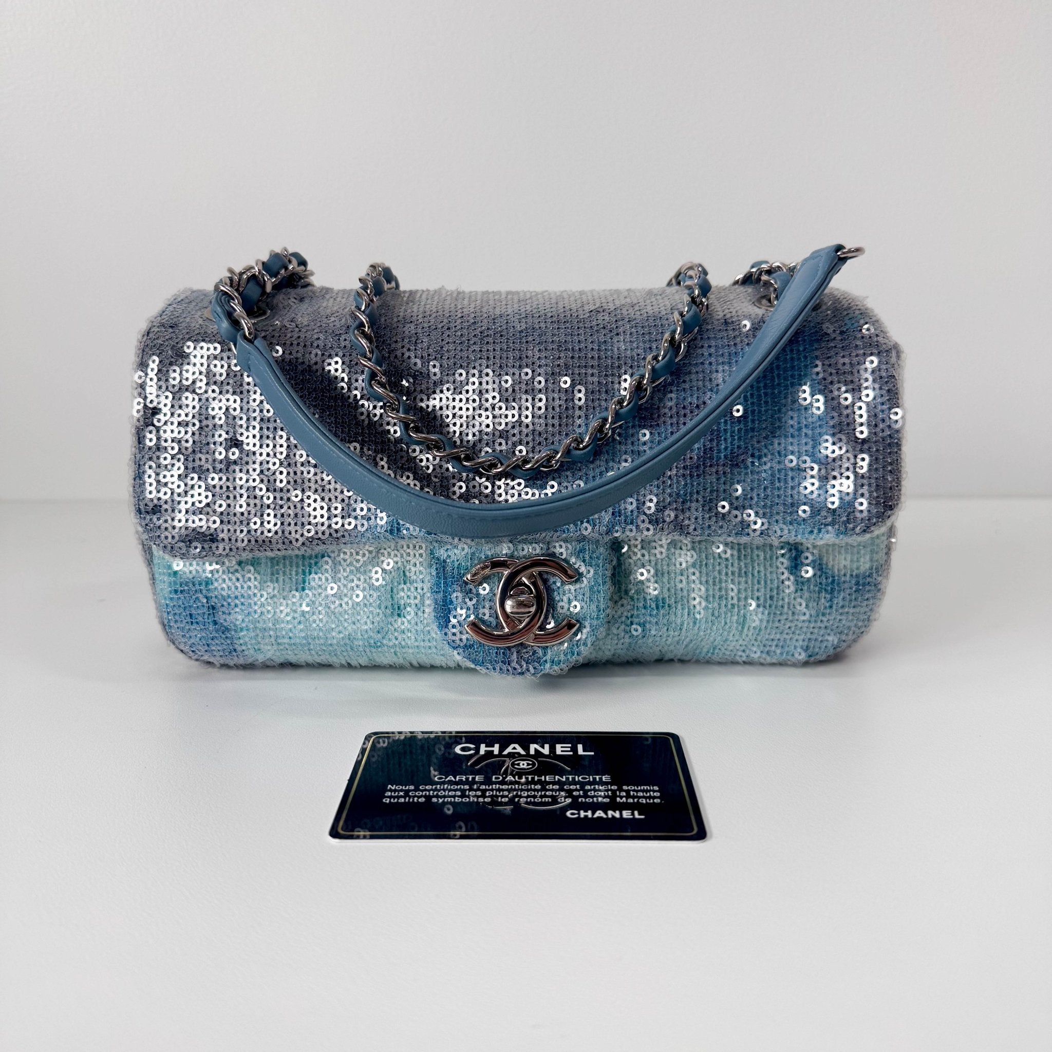 CHANEL CC Flap Waterfall Sequin Blue Double Chain Shoulder Bag, in , Sold by HIVE PRELOVED - Shoulder Bags, ,
