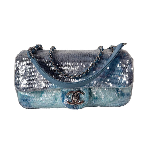 CHANEL CC Flap Waterfall Sequin Blue Double Chain Shoulder Bag, in , Sold by HIVE PRELOVED - Shoulder Bags, ,