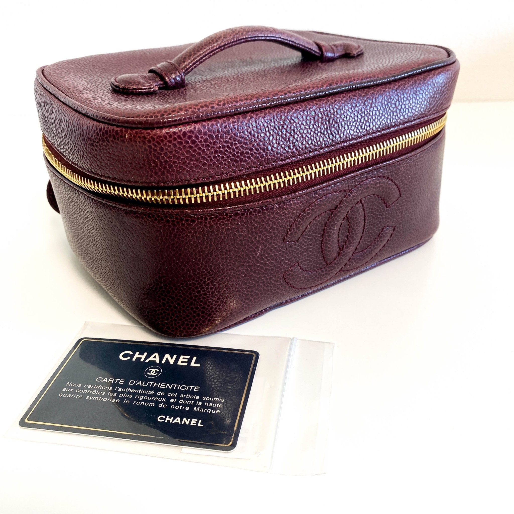 CHANEL CC Logo Vanity Case Aubergine Leather, in , Sold by HIVE PRELOVED - Handle Bags, ,