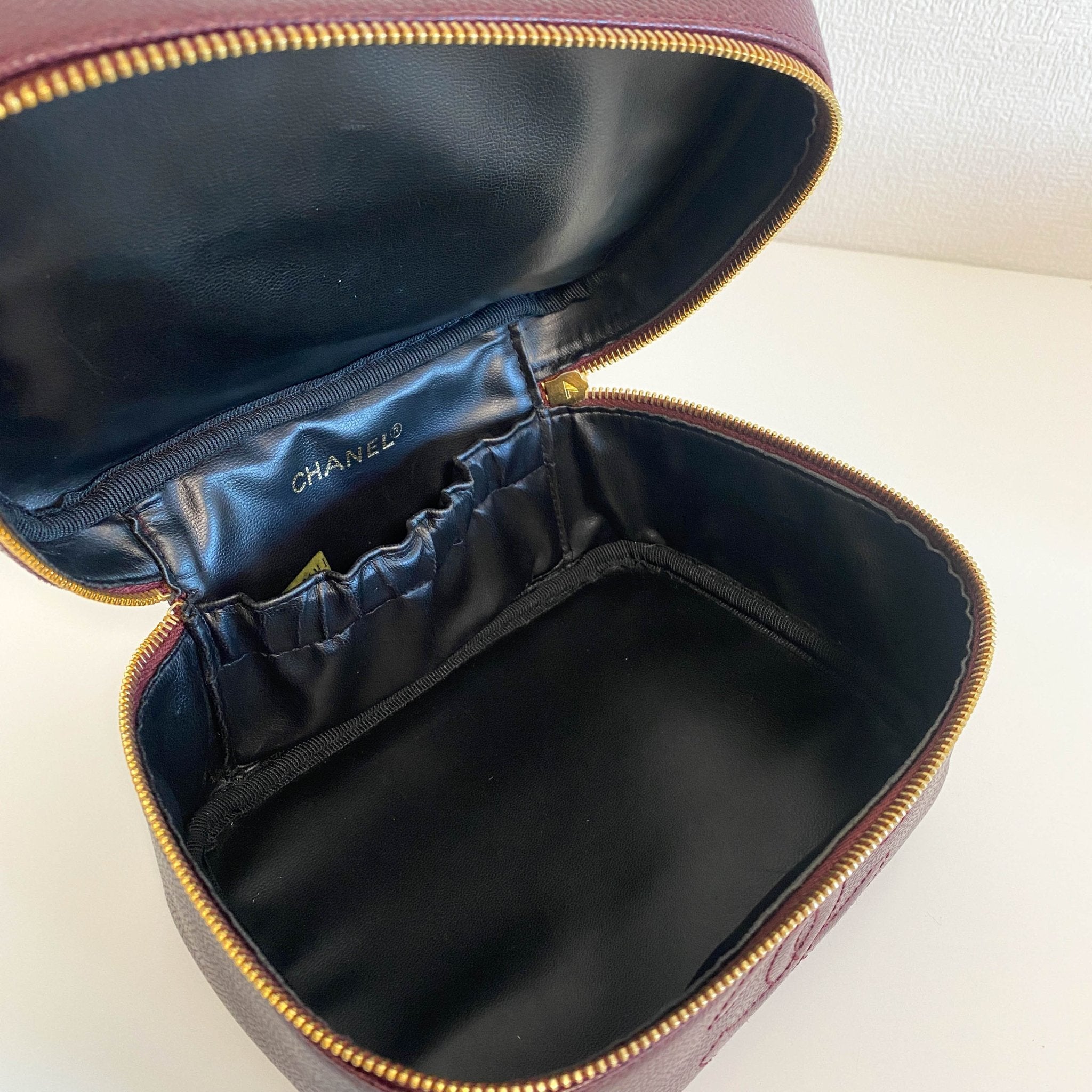 CHANEL CC Logo Vanity Case Aubergine Leather, in , Sold by HIVE PRELOVED - Handle Bags, ,
