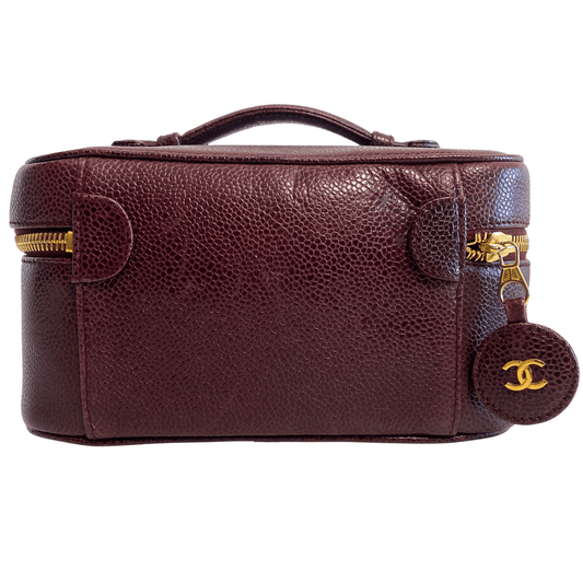 CHANEL CC Logo Vanity Case Aubergine Leather, in , Sold by HIVE PRELOVED - Handle Bags, ,