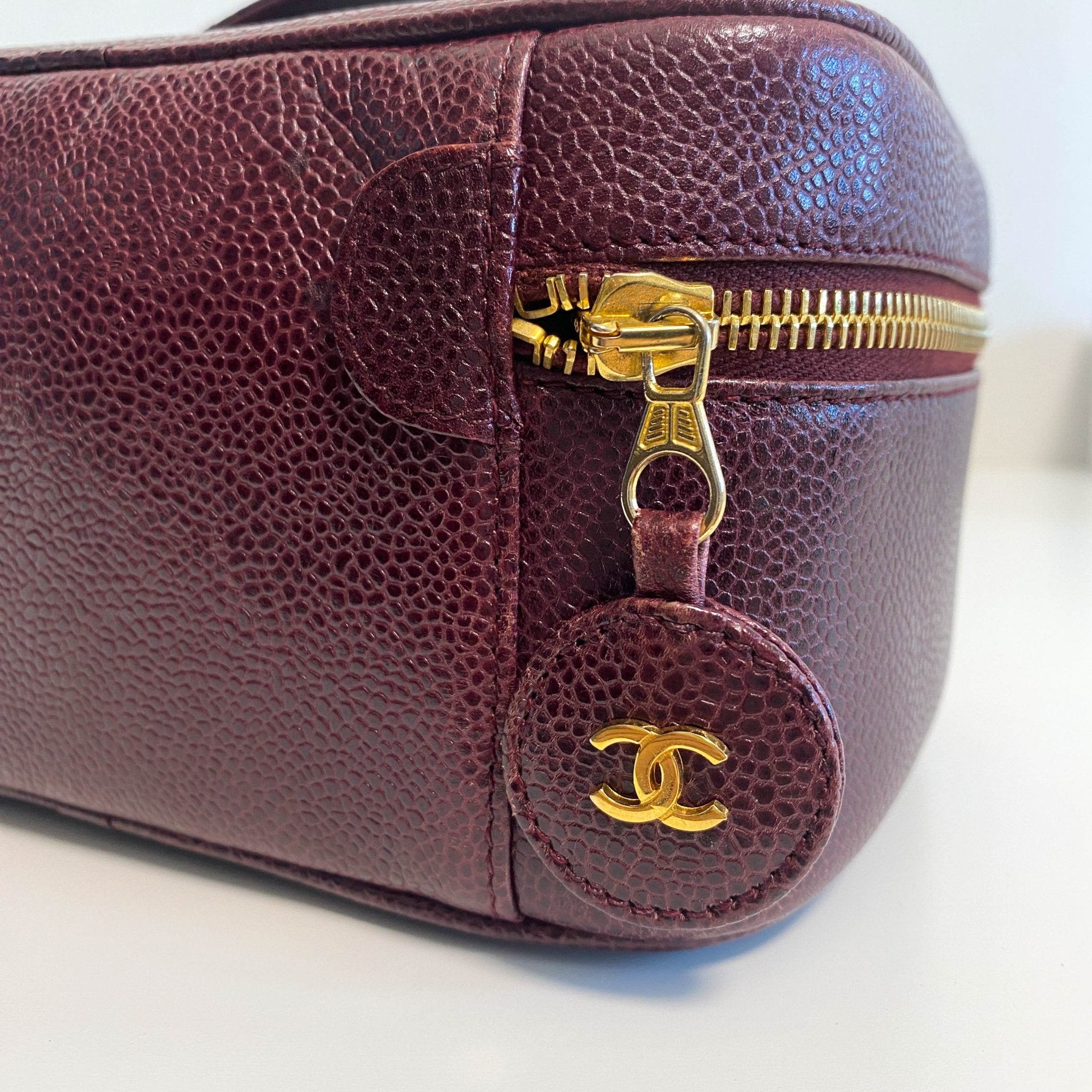 CHANEL CC Logo Vanity Case Aubergine Leather, in , Sold by HIVE PRELOVED - Handle Bags, ,