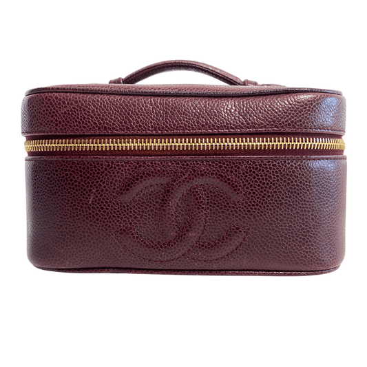 CHANEL CC Logo Vanity Case Aubergine Leather, in , Sold by HIVE PRELOVED - Handle Bags, ,
