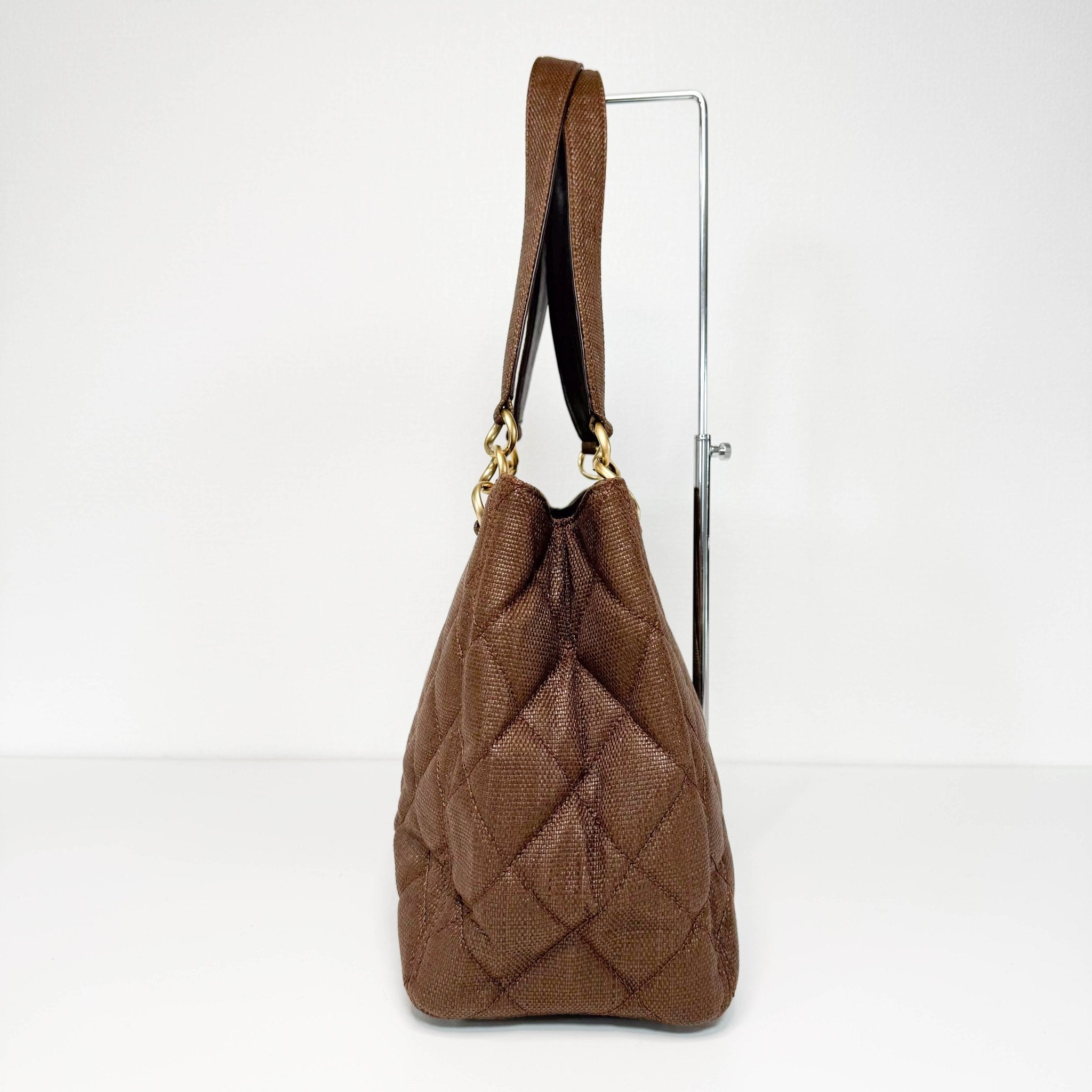 CHANEL CC Quilted Coated Raffia Brown Chain Tote Bag, in , Sold by HIVE PRELOVED - Totes, ,