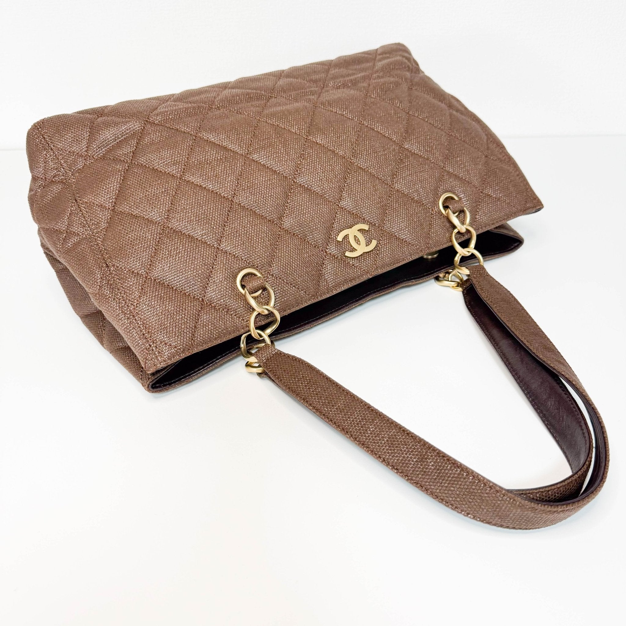 CHANEL CC Quilted Coated Raffia Brown Chain Tote Bag, in , Sold by HIVE PRELOVED - Totes, ,
