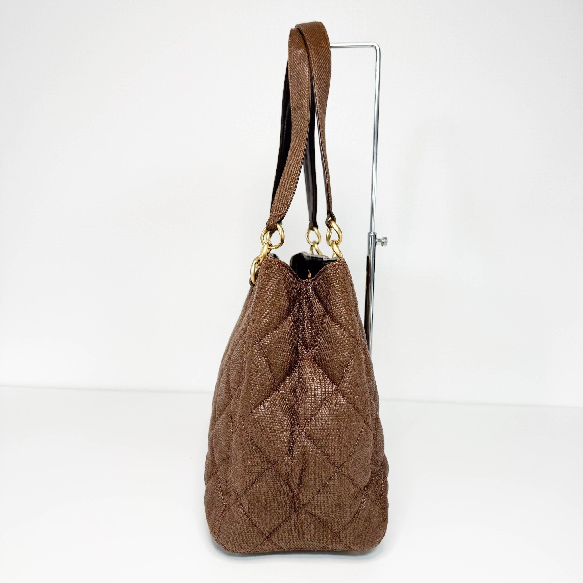 CHANEL CC Quilted Coated Raffia Brown Chain Tote Bag, in , Sold by HIVE PRELOVED - Totes, ,