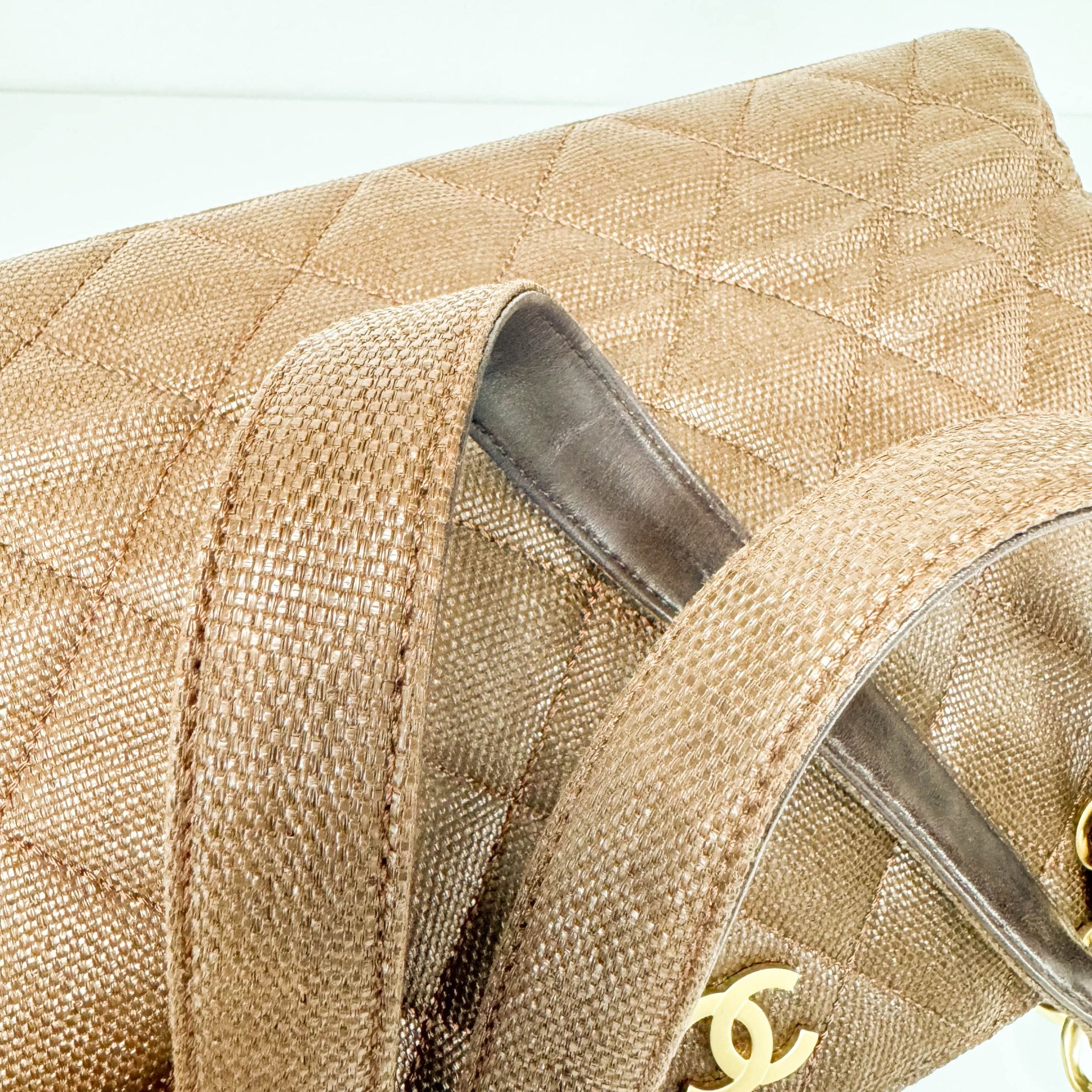 CHANEL CC Quilted Coated Raffia Brown Chain Tote Bag, in , Sold by HIVE PRELOVED - Totes, ,