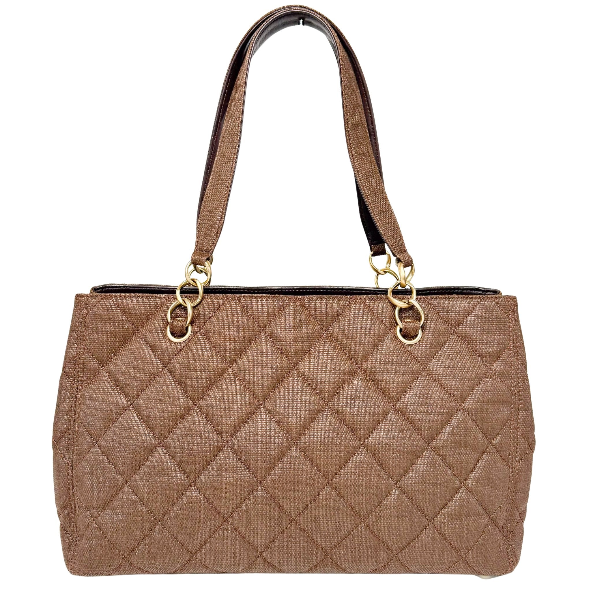 CHANEL CC Quilted Coated Raffia Brown Chain Tote Bag, in , Sold by HIVE PRELOVED - Totes, ,