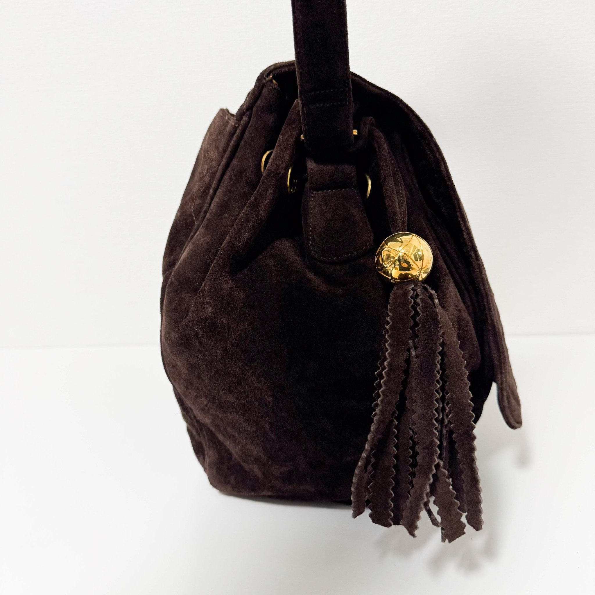 CHANEL CC Quilted Dark Brown Suede Large Satchel Crossbody Bag, in , Sold by HIVE PRELOVED - Crossbody bags, ,