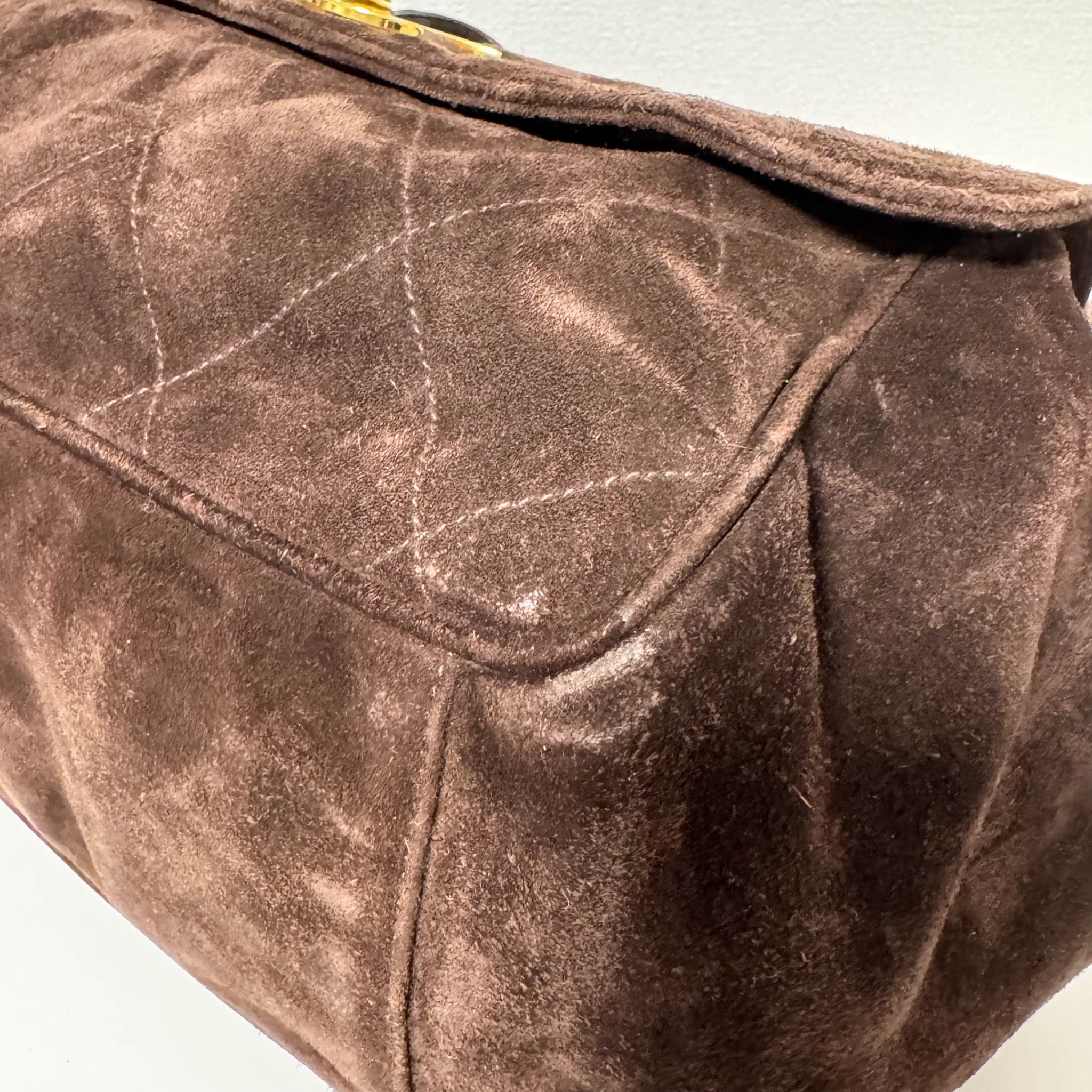 CHANEL CC Quilted Dark Brown Suede Large Satchel Crossbody Bag, in , Sold by HIVE PRELOVED - Crossbody bags, ,