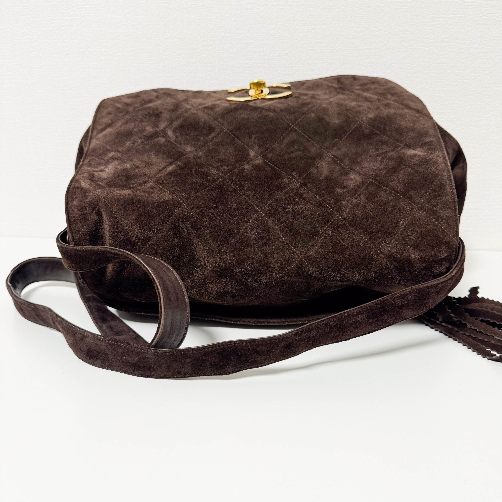 CHANEL CC Quilted Dark Brown Suede Large Satchel Crossbody Bag, in , Sold by HIVE PRELOVED - Crossbody bags, ,