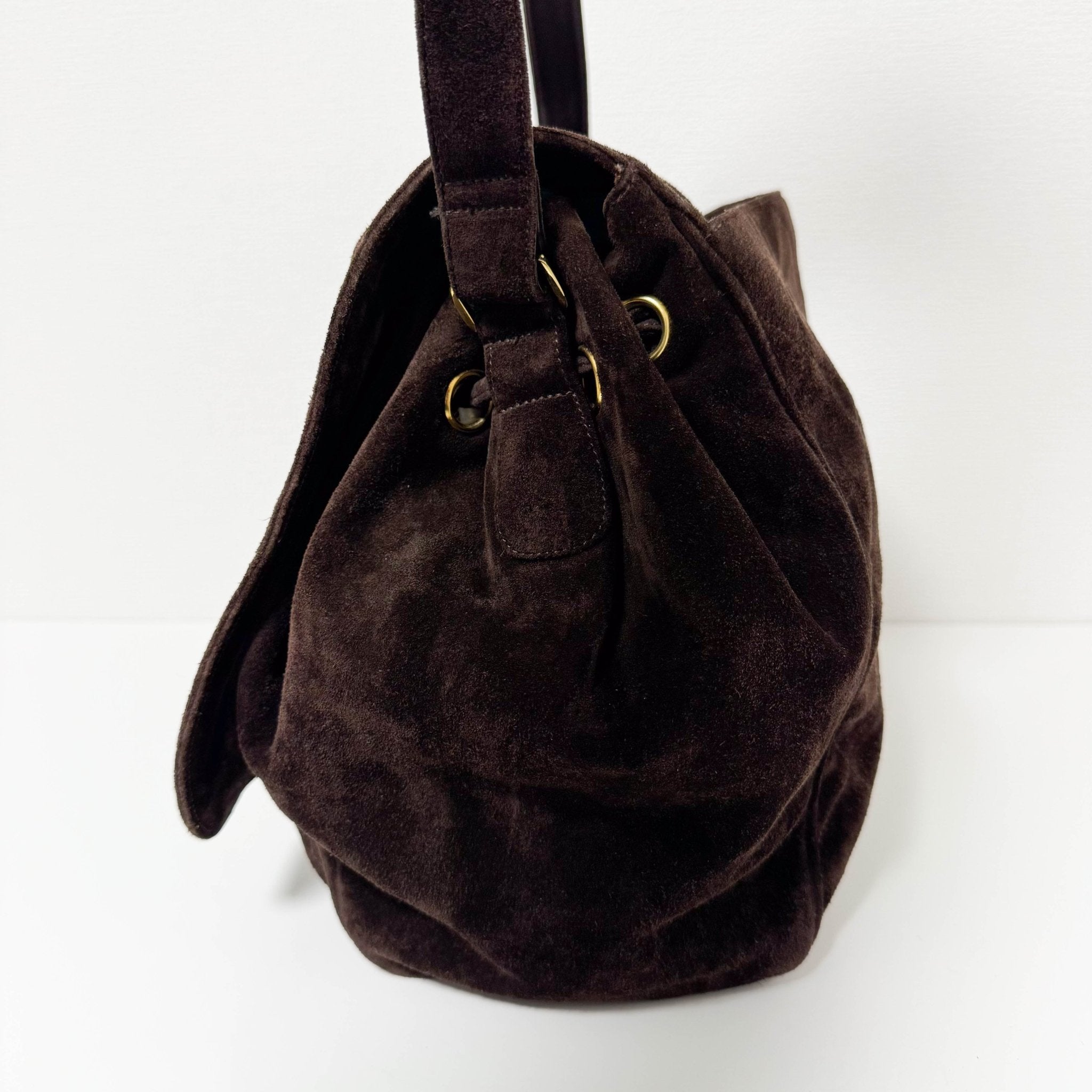 CHANEL CC Quilted Dark Brown Suede Large Satchel Crossbody Bag, in , Sold by HIVE PRELOVED - Crossbody bags, ,