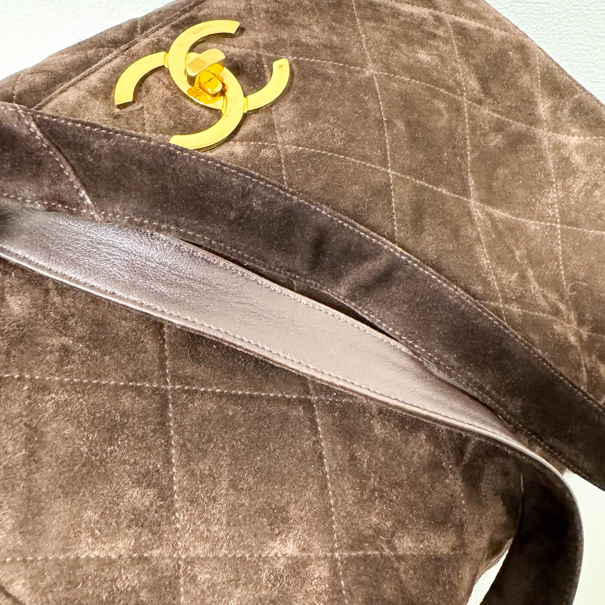 CHANEL CC Quilted Dark Brown Suede Large Satchel Crossbody Bag, in , Sold by HIVE PRELOVED - Crossbody bags, ,