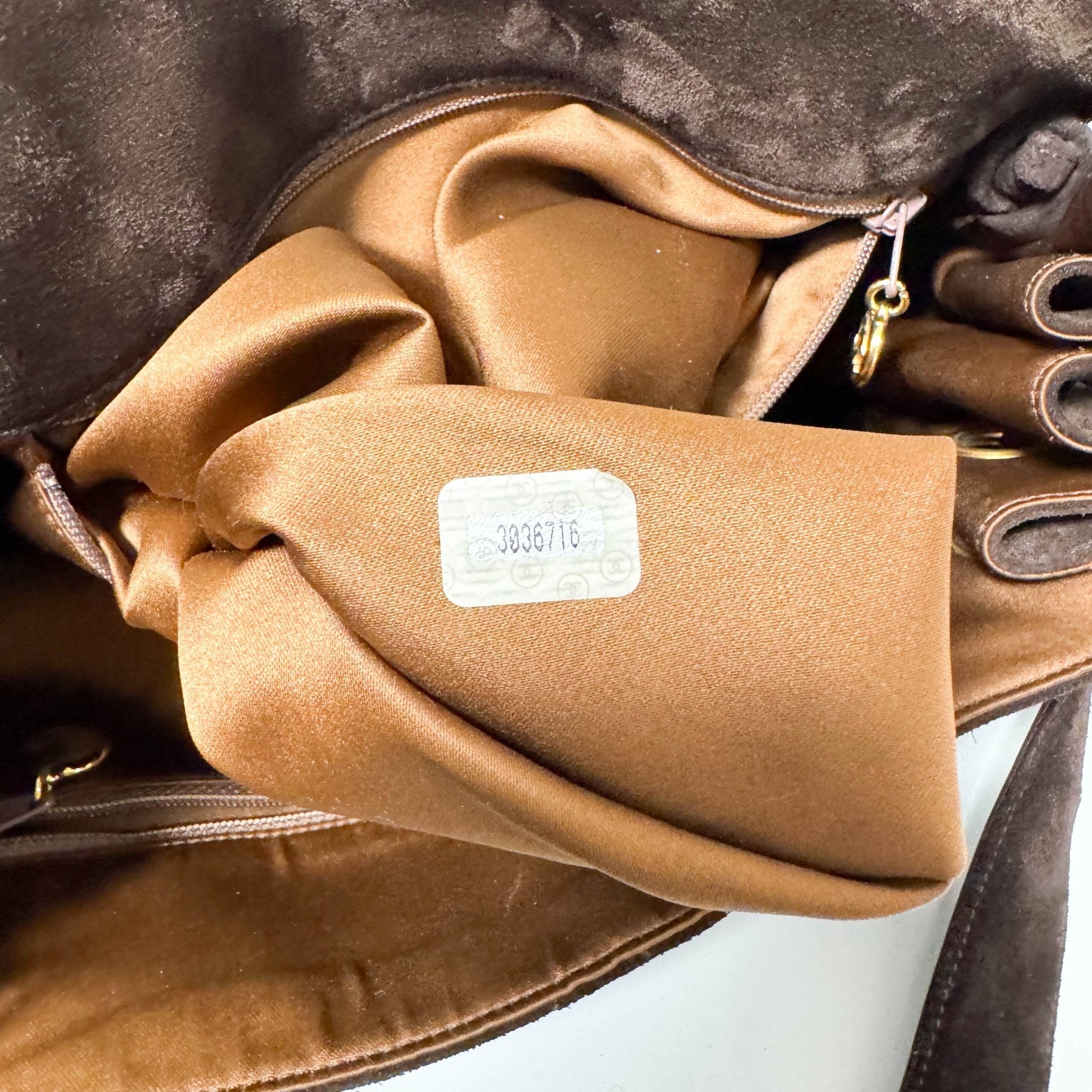 CHANEL CC Quilted Dark Brown Suede Large Satchel Crossbody Bag, in , Sold by HIVE PRELOVED - Crossbody bags, ,