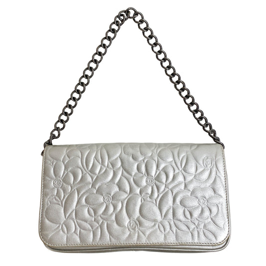 CHANEL Chanel Silver Camellia Lambskin Leather Handbag, in , Sold by HIVE PRELOVED - Shoulder Bags, ,
