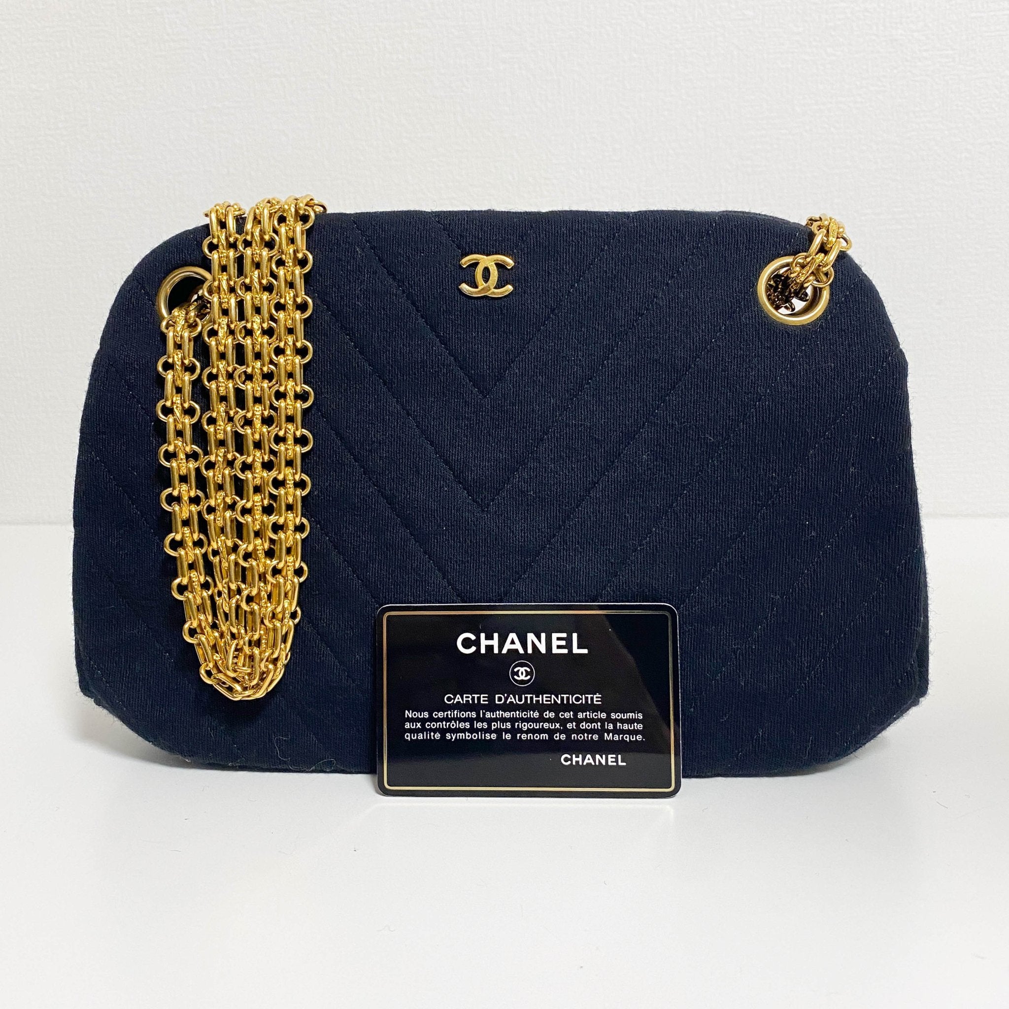 CHANEL Chevron Black Cotton Gold Bijou Chain Shoulder Bag, in , Sold by HIVE PRELOVED - Shoulder Bags, ,