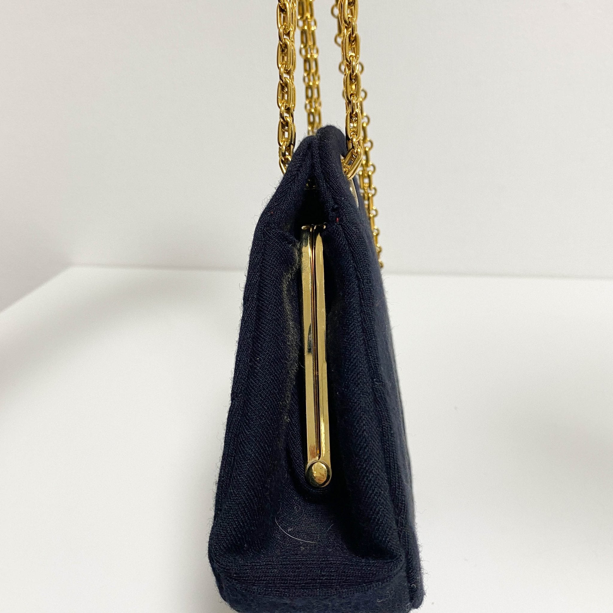 CHANEL Chevron Black Cotton Gold Bijou Chain Shoulder Bag, in , Sold by HIVE PRELOVED - Shoulder Bags, ,