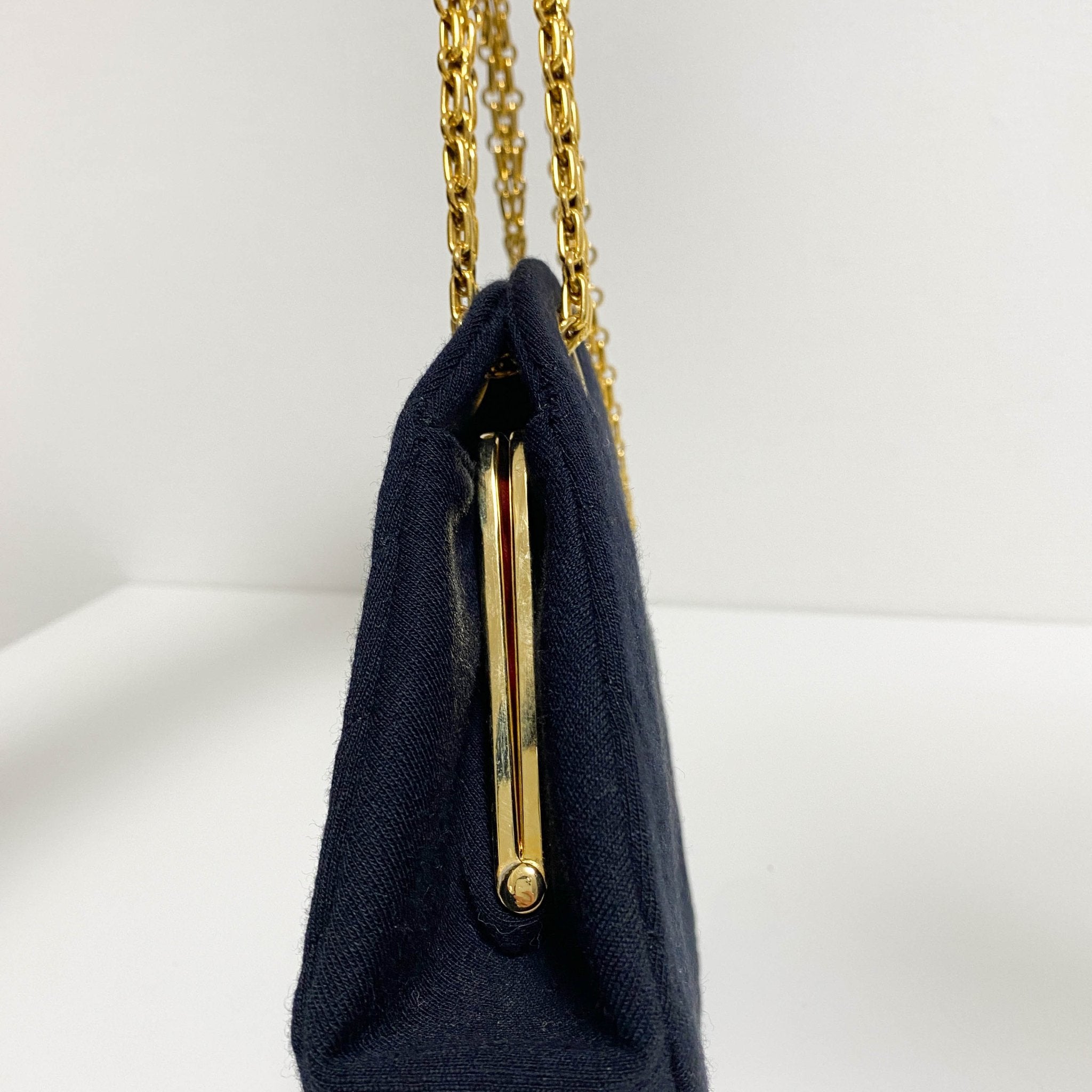 CHANEL Chevron Black Cotton Gold Bijou Chain Shoulder Bag, in , Sold by HIVE PRELOVED - Shoulder Bags, ,