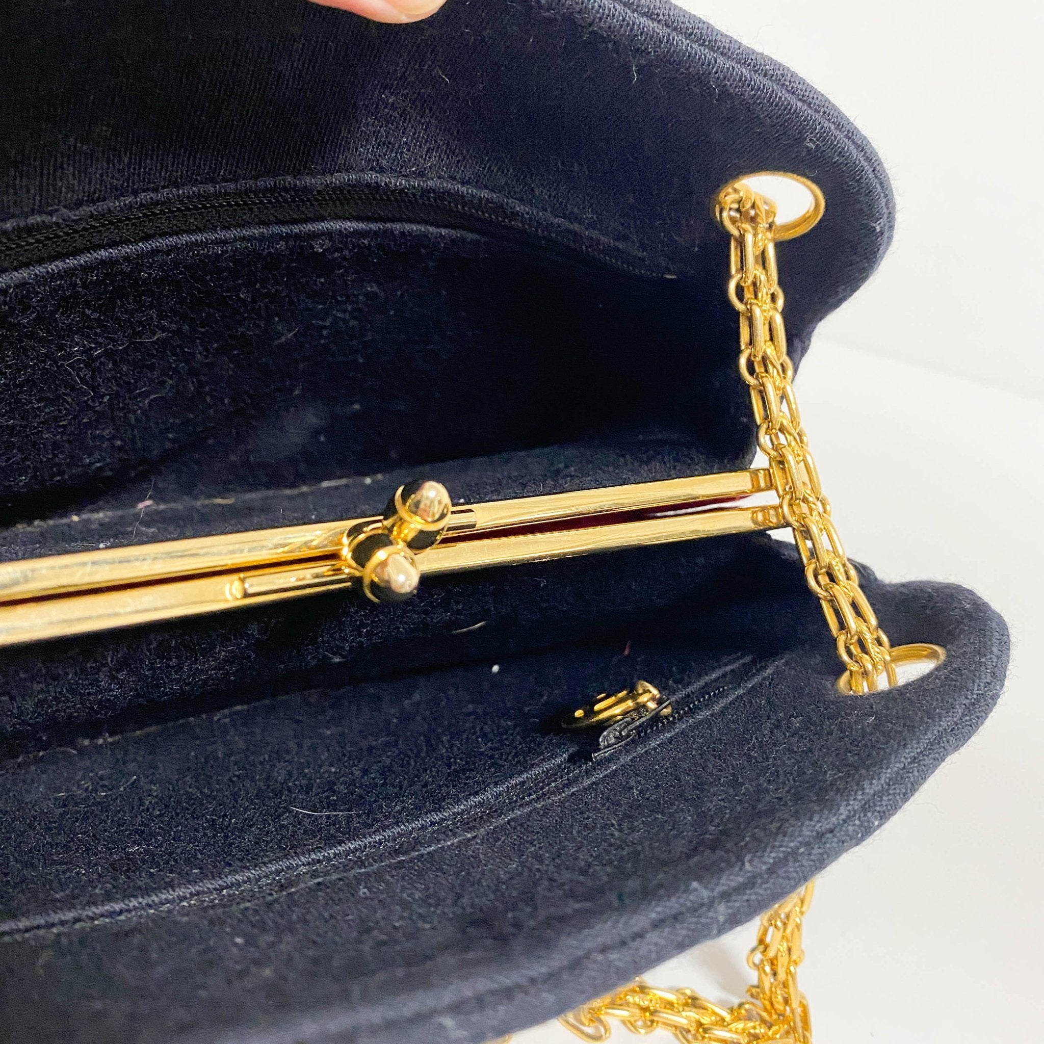 CHANEL Chevron Black Cotton Gold Bijou Chain Shoulder Bag, in , Sold by HIVE PRELOVED - Shoulder Bags, ,