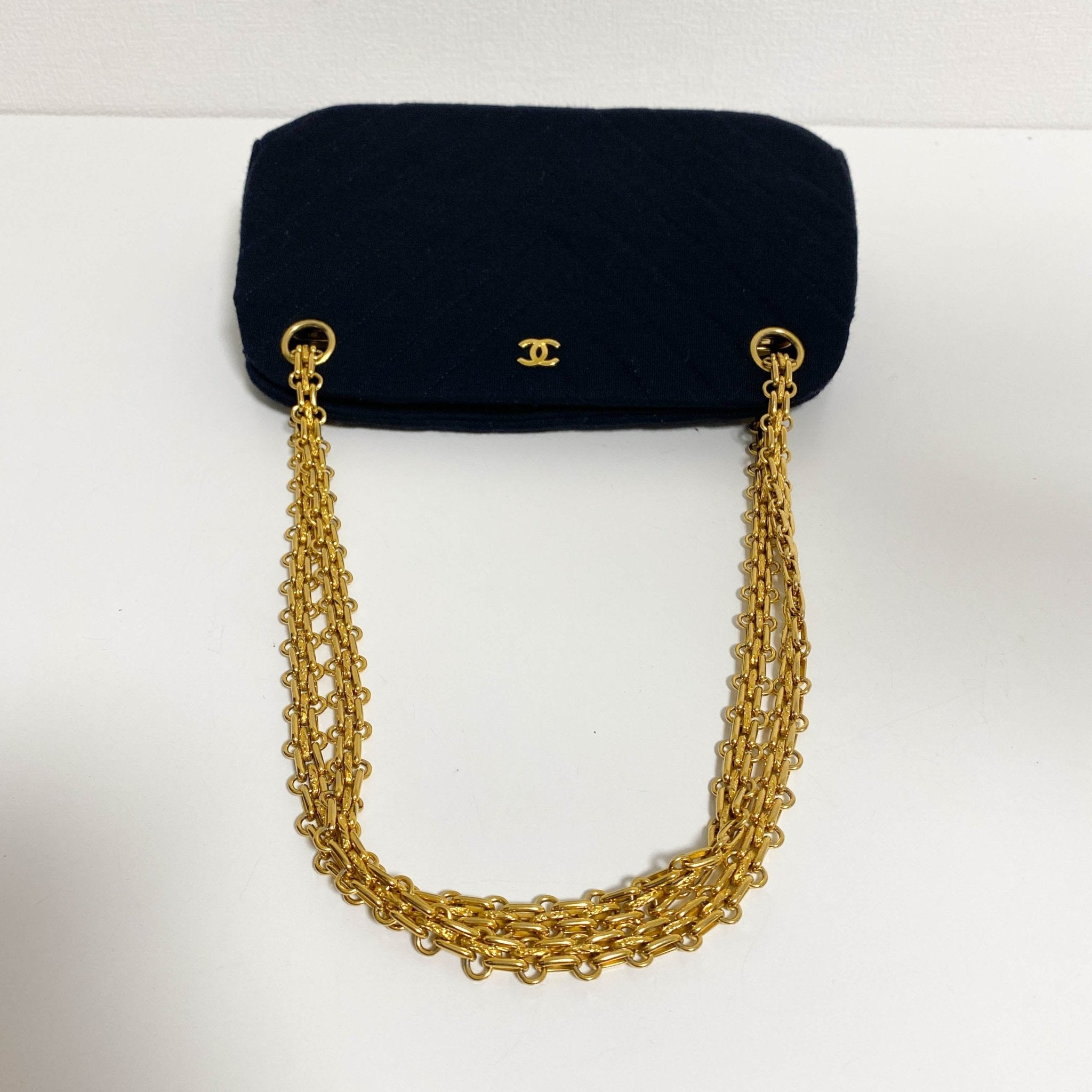 CHANEL Chevron Black Cotton Gold Bijou Chain Shoulder Bag, in , Sold by HIVE PRELOVED - Shoulder Bags, ,