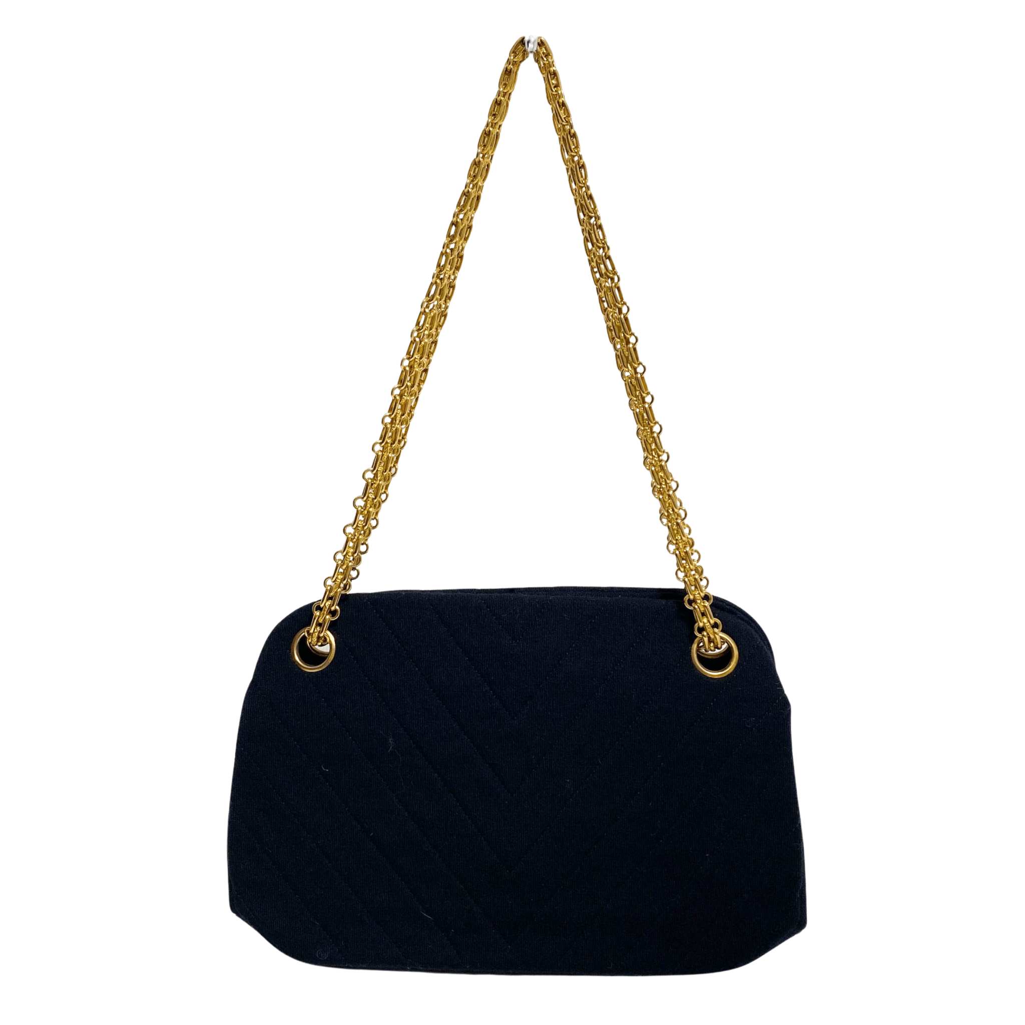 CHANEL Chevron Black Cotton Gold Bijou Chain Shoulder Bag, in , Sold by HIVE PRELOVED - Shoulder Bags, ,